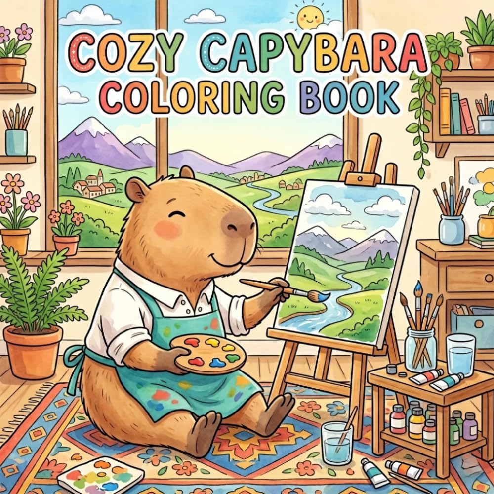 Cozy Capybara Coloring Book: 50 Cute & Relaxing Capybara Scenes for Stress Relief and Mindful Coloring