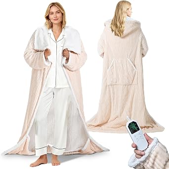 Electric Wearable Blanket with Foot Pocket, Heated Throw Blankets for Women, Snuggle Shawl Wraps with Sleeves