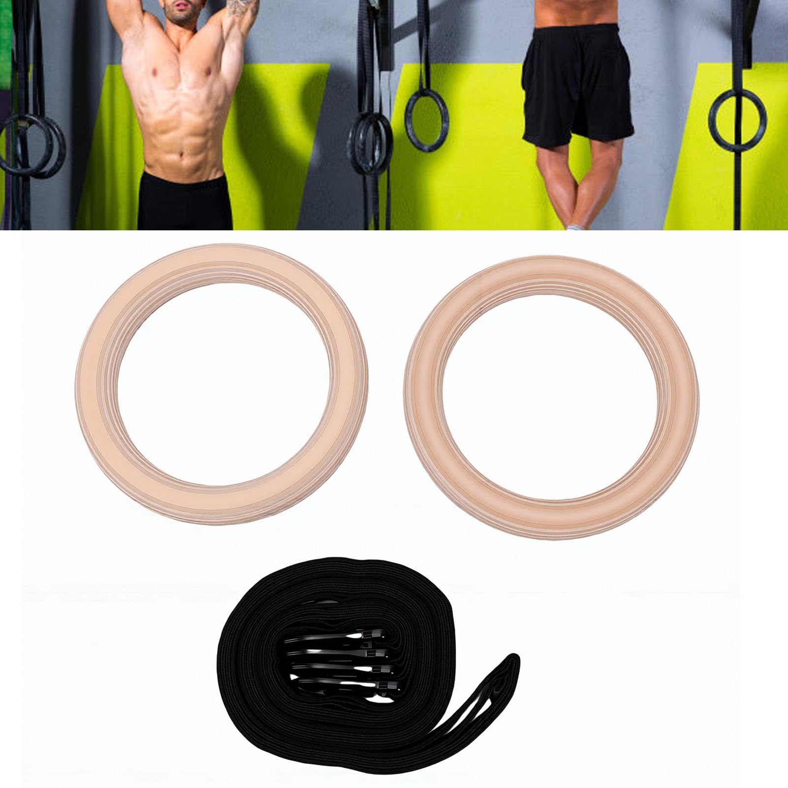 Anelli da Ginnastica in Legno con Cinghie Numerate Esercizio per Trazioni Anelli in Legno di Betulla Miglioramento Dell'equilibrio della Forza Adatto per la Palestra di Casa