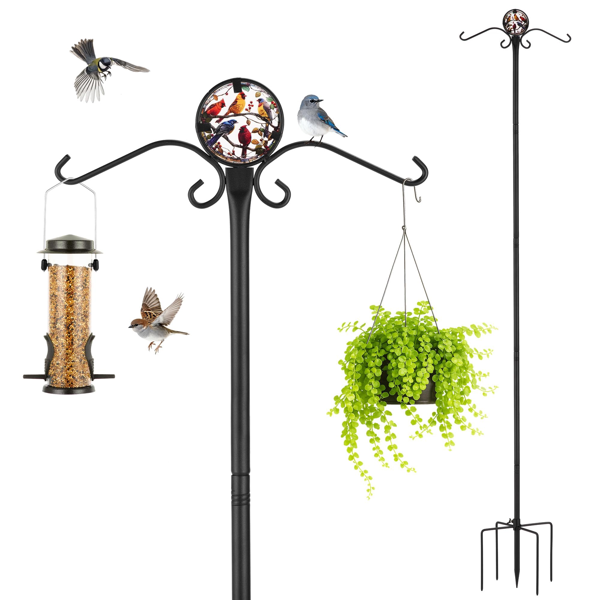 Bird Feeder Pole Bird Feeder Stand Tall Shepherds Crook with Decorative Dome Bird Feeders Hanging Station for Garden, Outdoor, Lanterns, Light (77 Inch Adjustable)