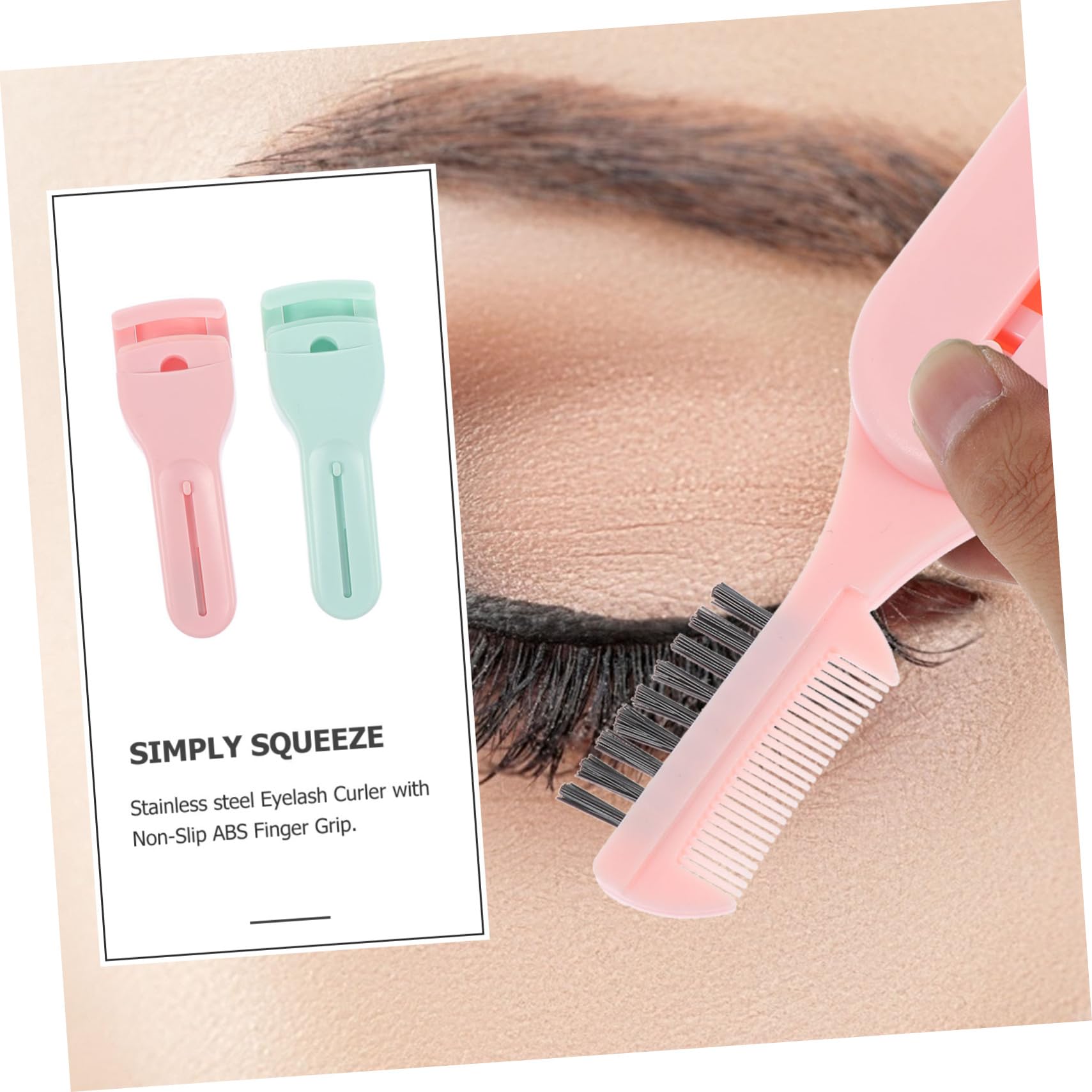 OUNONA 2Pcs Ergonomic Eyelash Curling Clips with Soft Brush Portable Lash Curling Tool for Makeup Non Slip Handle for All Finger Present for