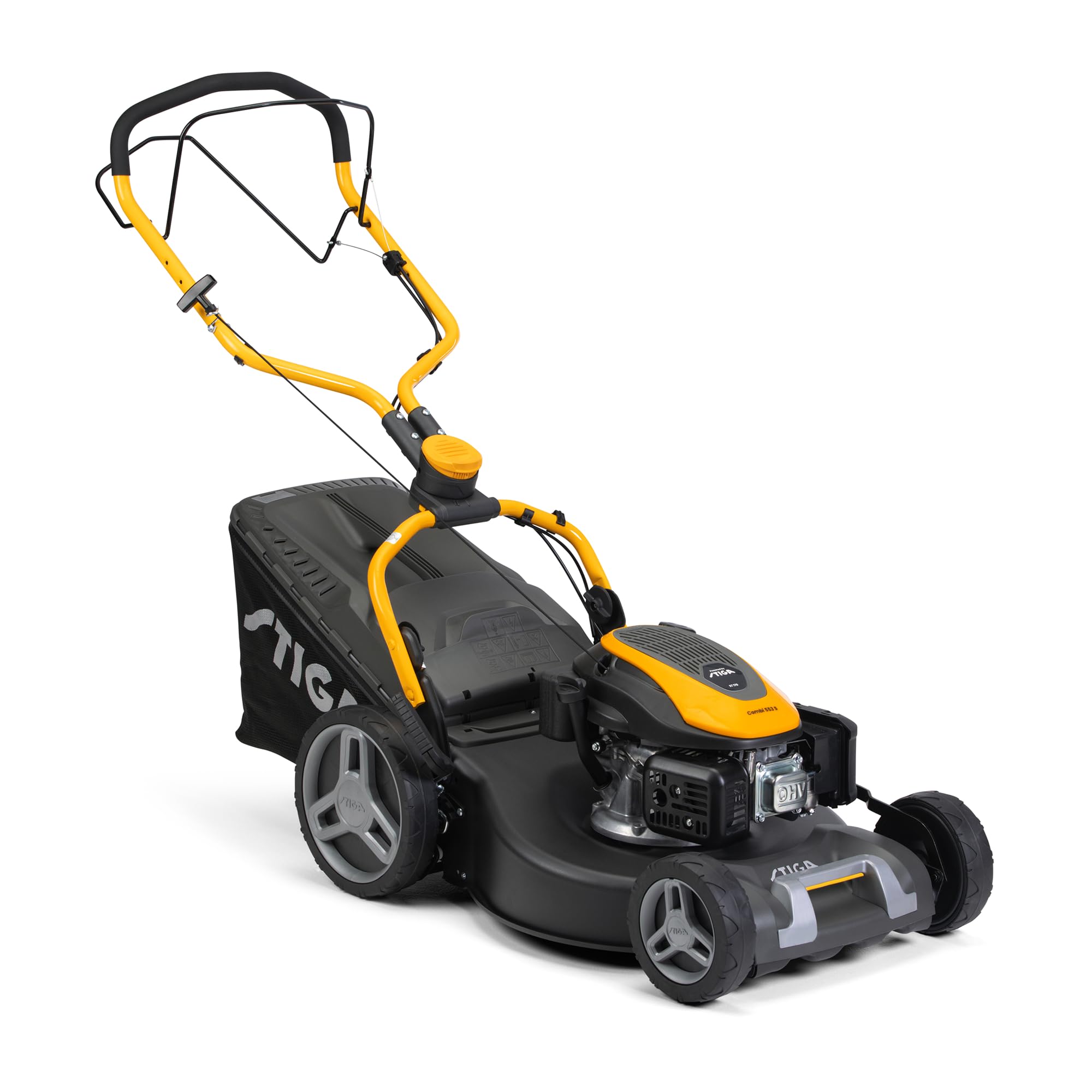 STIGA Combi 553 S Benzin-Rasenmäher, selbstfahrend, 51 cm Stahlmähwerk, 166 CCM Motor, 60 L Grasauffangbehälter, 3-in-1 Mähsystem, Verstellbarer Handgriff, Grau