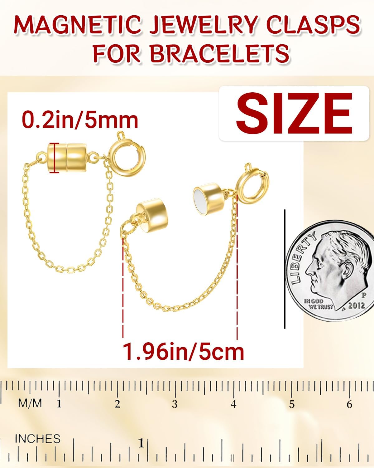 MKCYD 8Pcs Magnetic Bracelet Clasps and Closures with Safety Chain Never Fall Gold and Silver Bracelet Extender Converter Magnetic Clasps for Women
