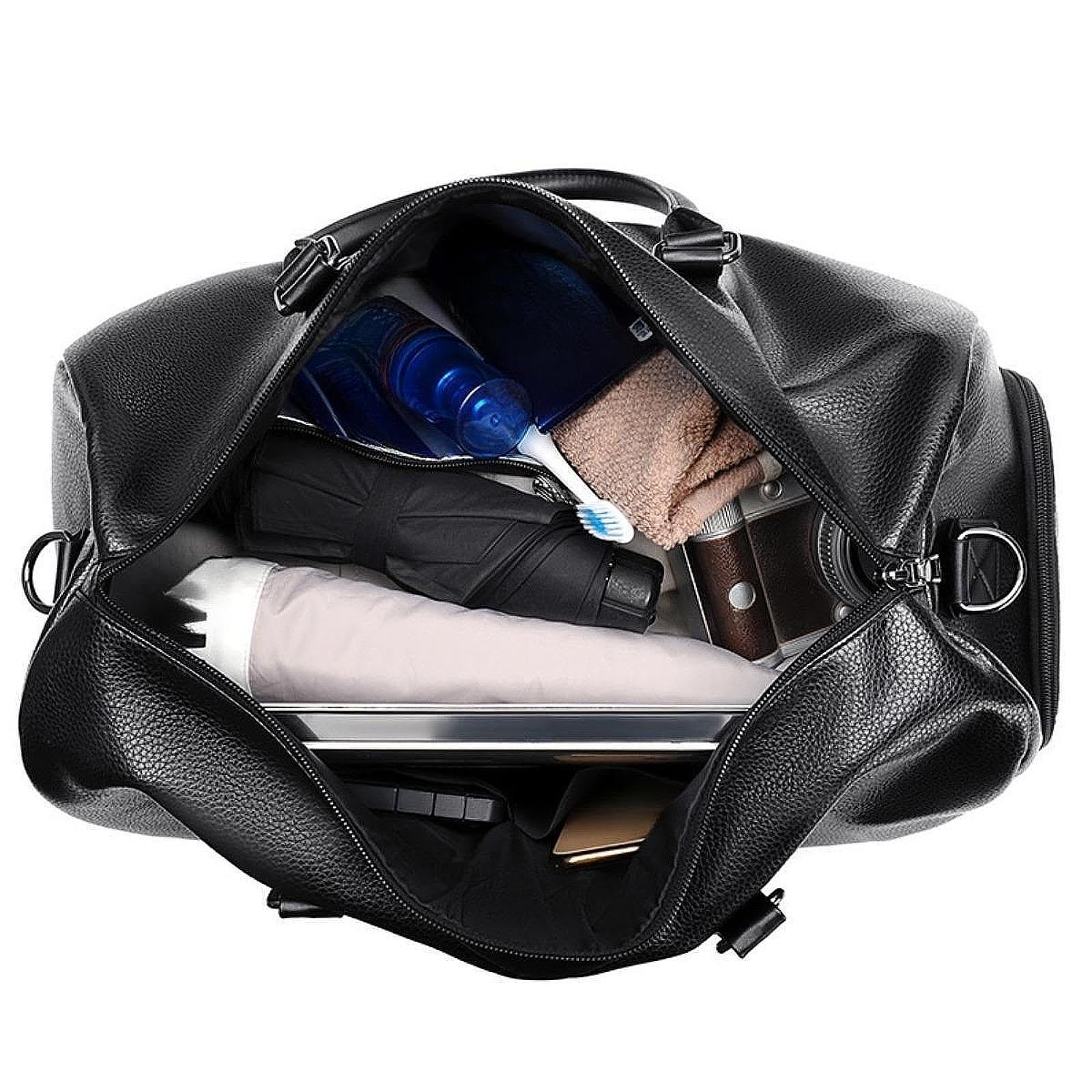 Generic Borsa Da Viaggio Uomo Borsa Da Viaggio Borsa Portaoggetti Da Palestra Borsa Sportiva Impermeabile in Pelle PU Multitasche Adatta per Viaggi Lavoro Fin, Nero