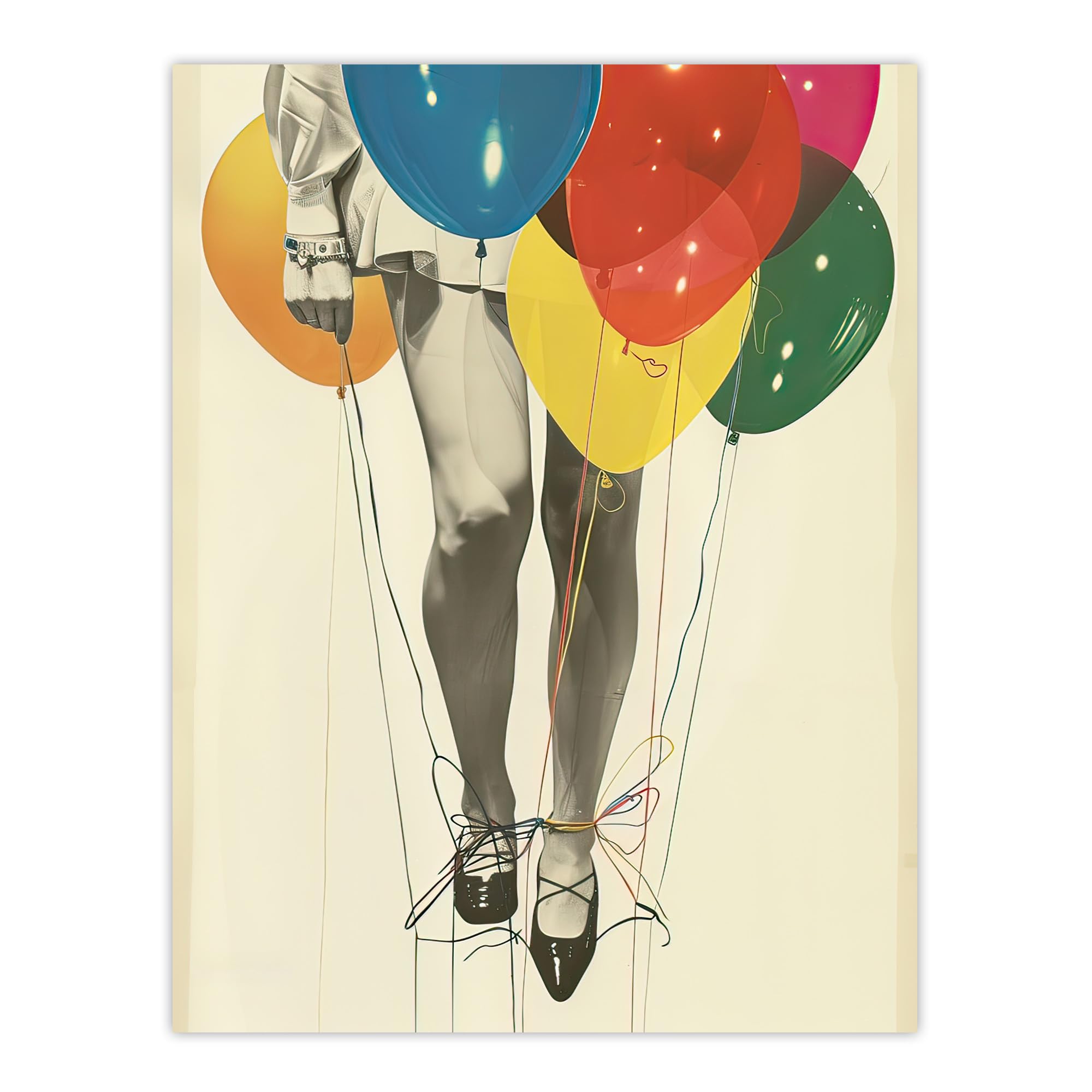 Artery8 Party Over Woman Colourful Balloons Collage Living Room Large Wall Art Poster Print Thick Paper 18X24 Inch