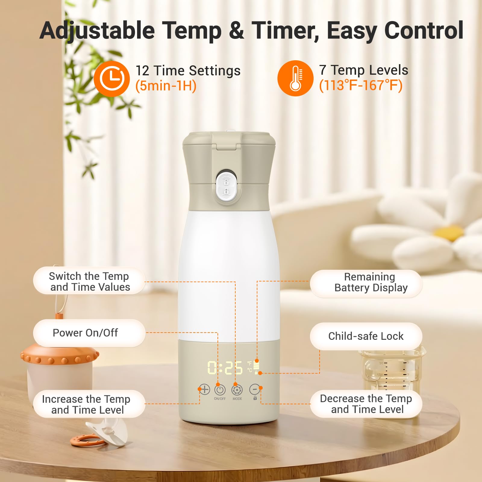 Calentador de leche portátil de 500 ml con indicador LED para leche materna y agua, para coche, camping y viajes