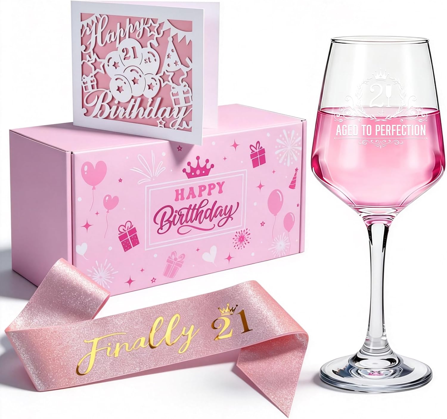 6 Pcs 21st Birthday Gifts with Wine Glasses Funny Gifts for Women Friends Sisters Daughters Turning 21