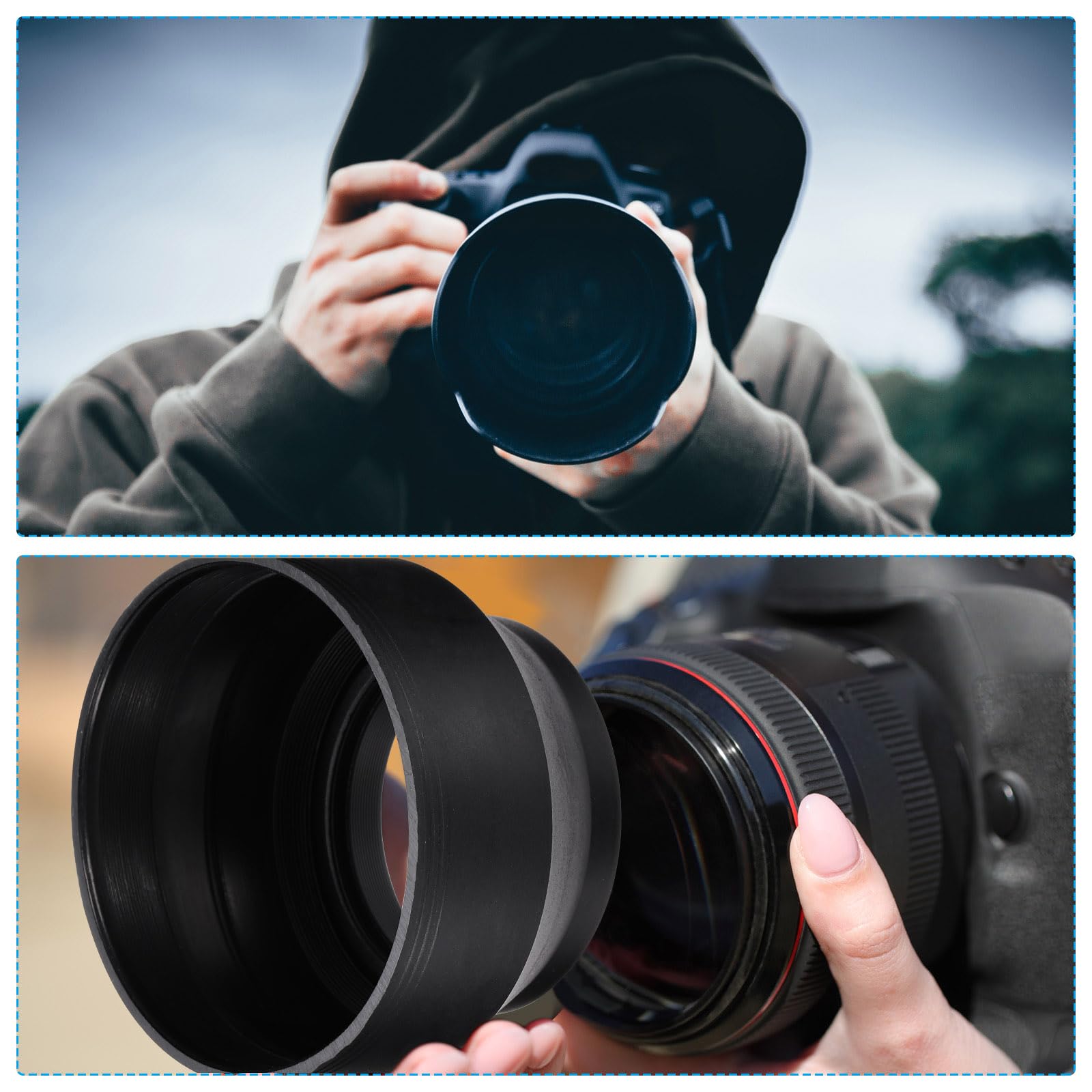 PATIKIL 62mm Paraluce In Gomma Per Obiettivo Fotocamera, Ripiegabile In 3 Step Nero Scudo Universale Contro Luce Solare Con Panno In fibre Per Pulizia E Penna Per Pulizia