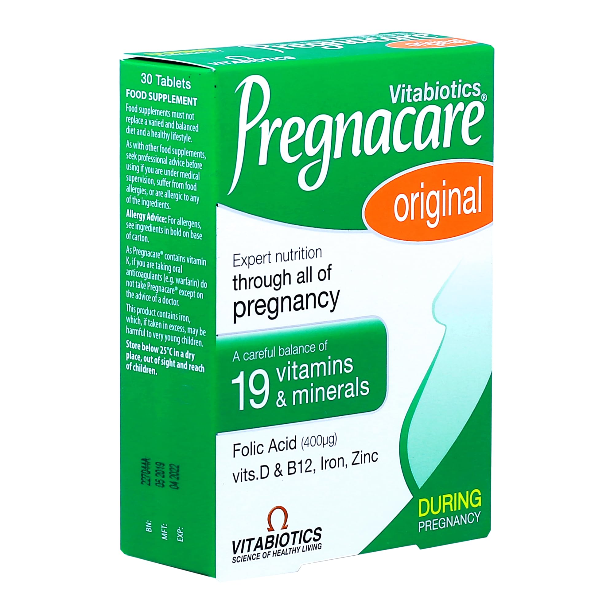 Vitabiotics Pregnacare Original 30 Tablets Pregnancy Multivitamin with 400mcg Folic Acid, Vitamin D & Essential Nutrients, Trusted One-a-Day Support Throughout Pregnancy