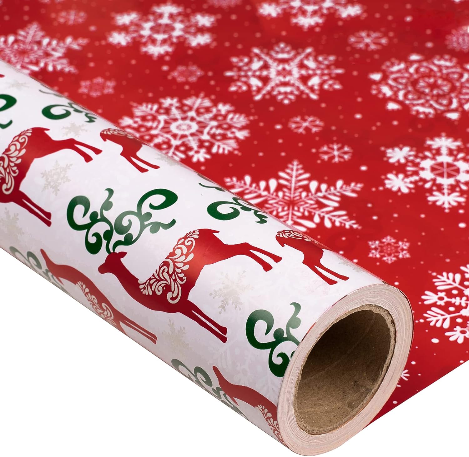 MAYPLUSS Christmas Reversible Wrapping Paper Jumbo Roll - 30 Inches x 100 Feet - Pink Ornaments Stripe,christmas paper,Gift Wrap for Xmas,New Year,Holiday, Party, Celebration