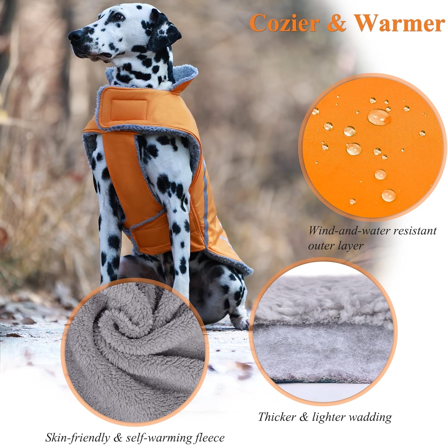 VIVAGLORY Frostfit Dog Coat, Dog Jacket for Winter & Cold Weather, Warm Fluffy Fleece Lined Water Resistant Reflective for Puppy, Coat with Leash Hole, M, Orange