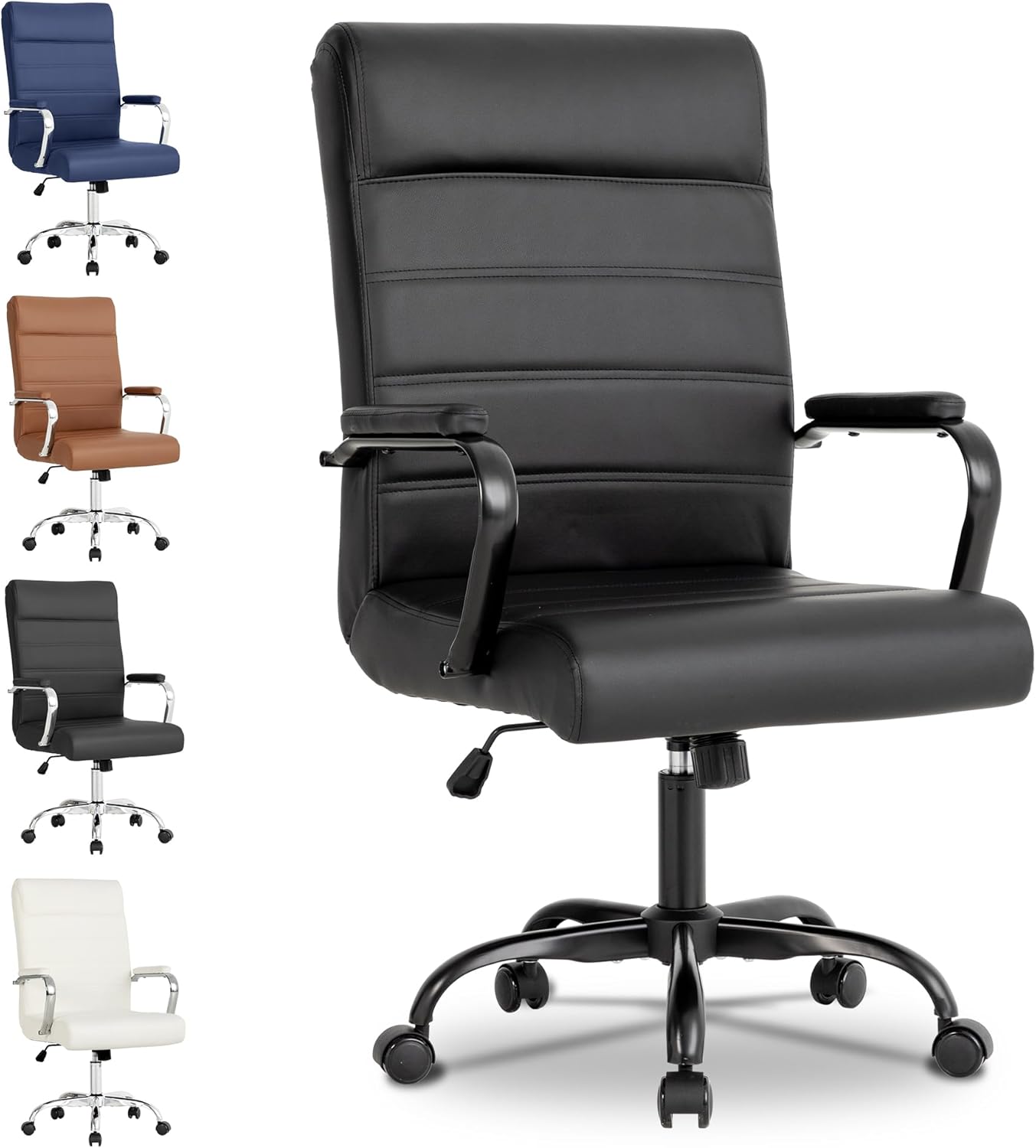 Office Desk Chair with leather look, high-back ergonomic swivel chair