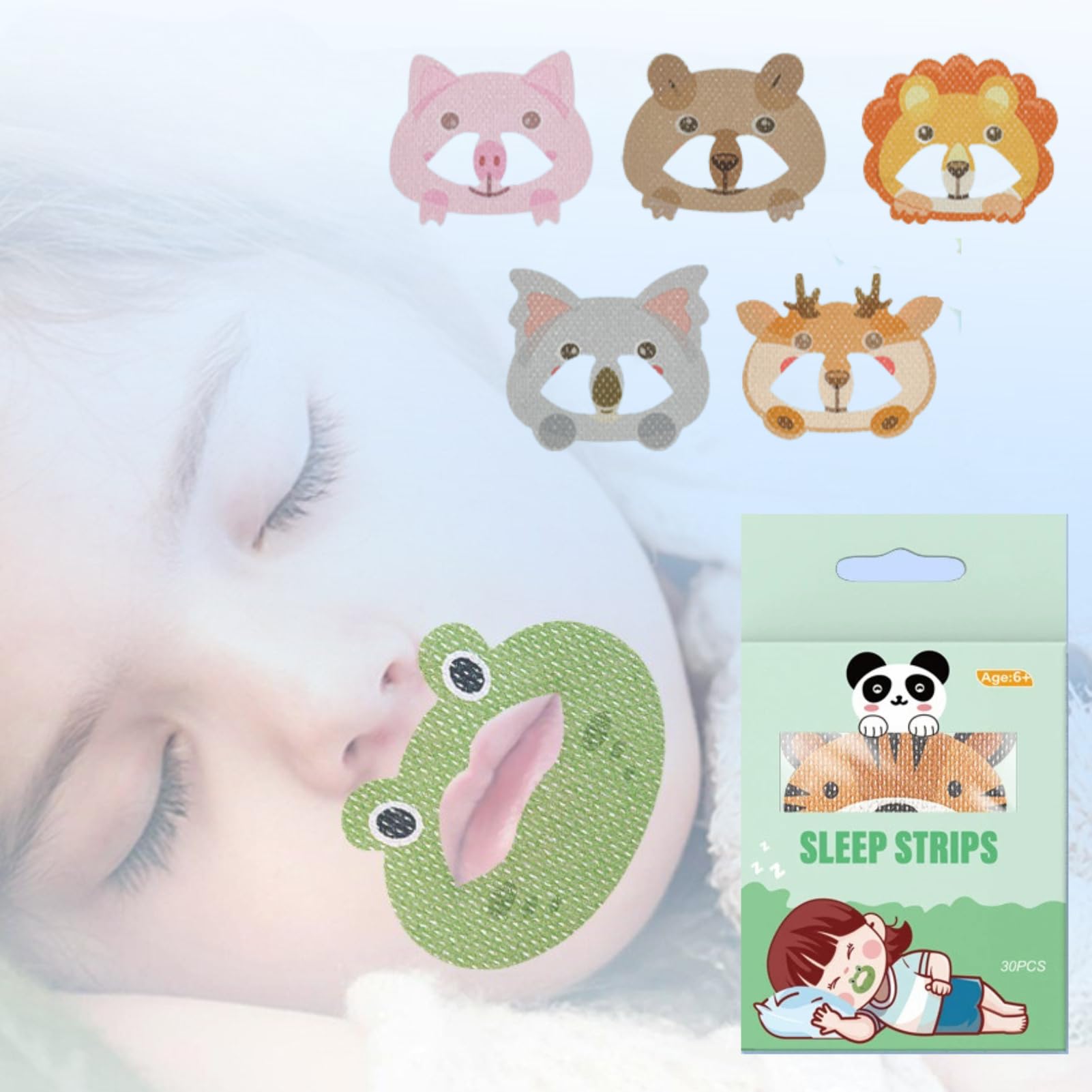 [ComfyCove] 口閉じテープ 鼻呼吸テープ いびき防止グッズ 30枚入り 子供 口呼吸防止テープ 可愛い動物 アデノイド顔貌の予防 いびき対策 睡眠グッズ 喉の乾燥防止 マウステープ (子供動物アソートB, 30枚)