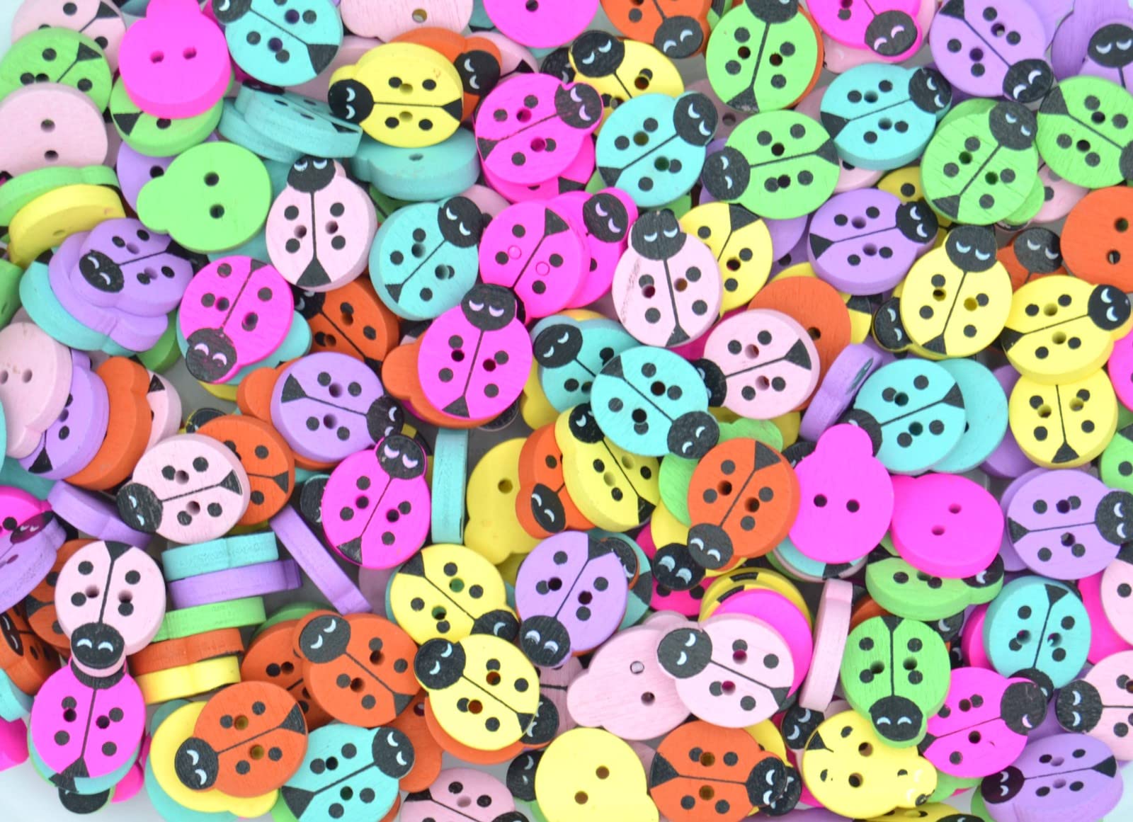 celloexpress Printed Wooden Buttons - Unique Childrens Cartoon Designs for Sewing & Embroidery (Ladybirds Type 1-18mm, Pack of 10)
