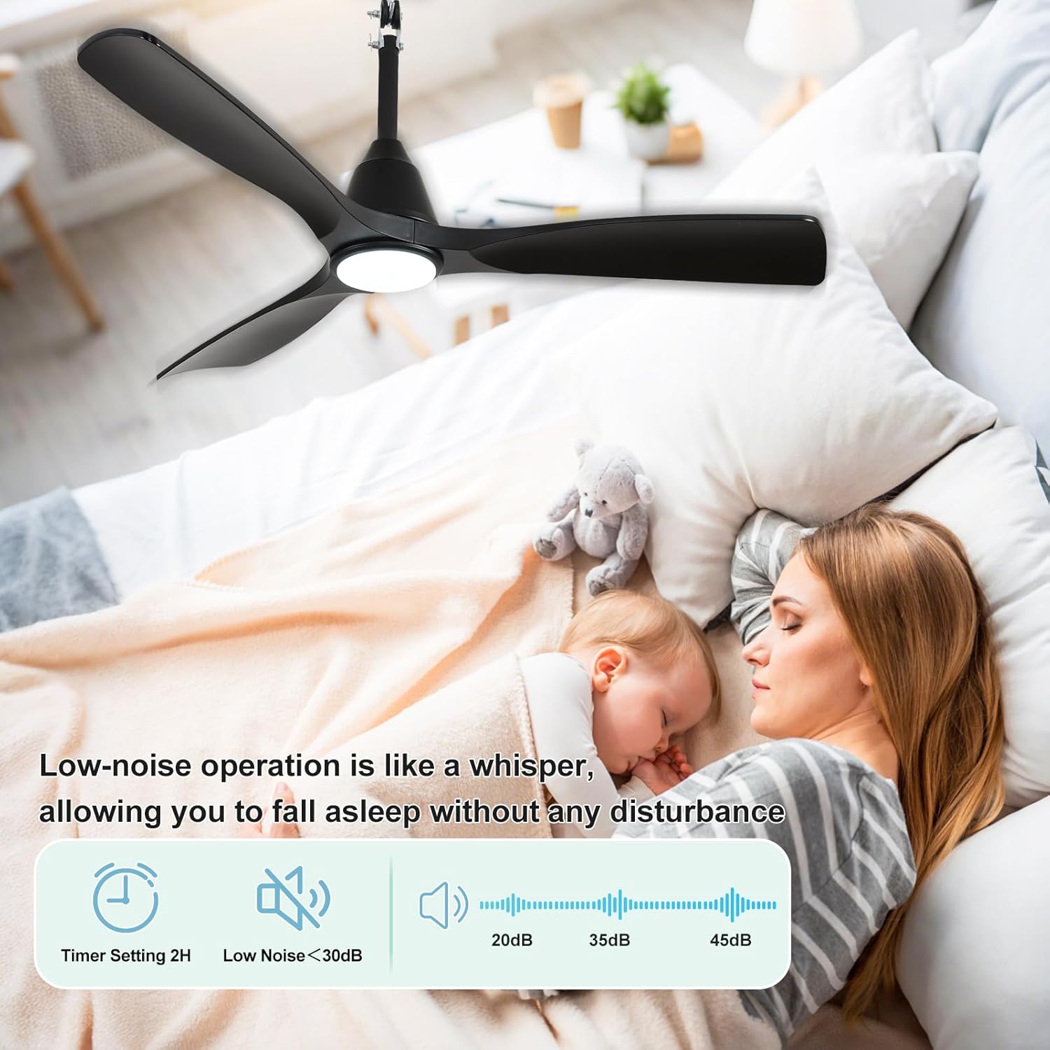 Depuley Plug-in Ceiling Fans for Patios: 42 Inch Outdoor Indoor Gazebo Fans with Lights with Remote & APP Control - 6 Speeds Reversible Black 3 Blades Fandelier Ceiling Fan Hanging Hook Type Fan - Image 4