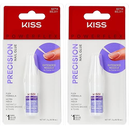 KISS PowerFlex Precision Nail Glue - Fast Drying Adhesive for Glue-On Nails & Repairs with Precision Tip Nozzle, Ideal for Tips & Wraps, Net Wt. 0.10 oz (3g) (Pack of 2)