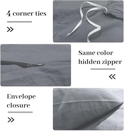 Miniatura 5 de NEXHOME PRO Juego de funda de edredón de algodón para niños, tamaño individual, aspecto de lino, texturizado, orgánico, natural, 100% algodón