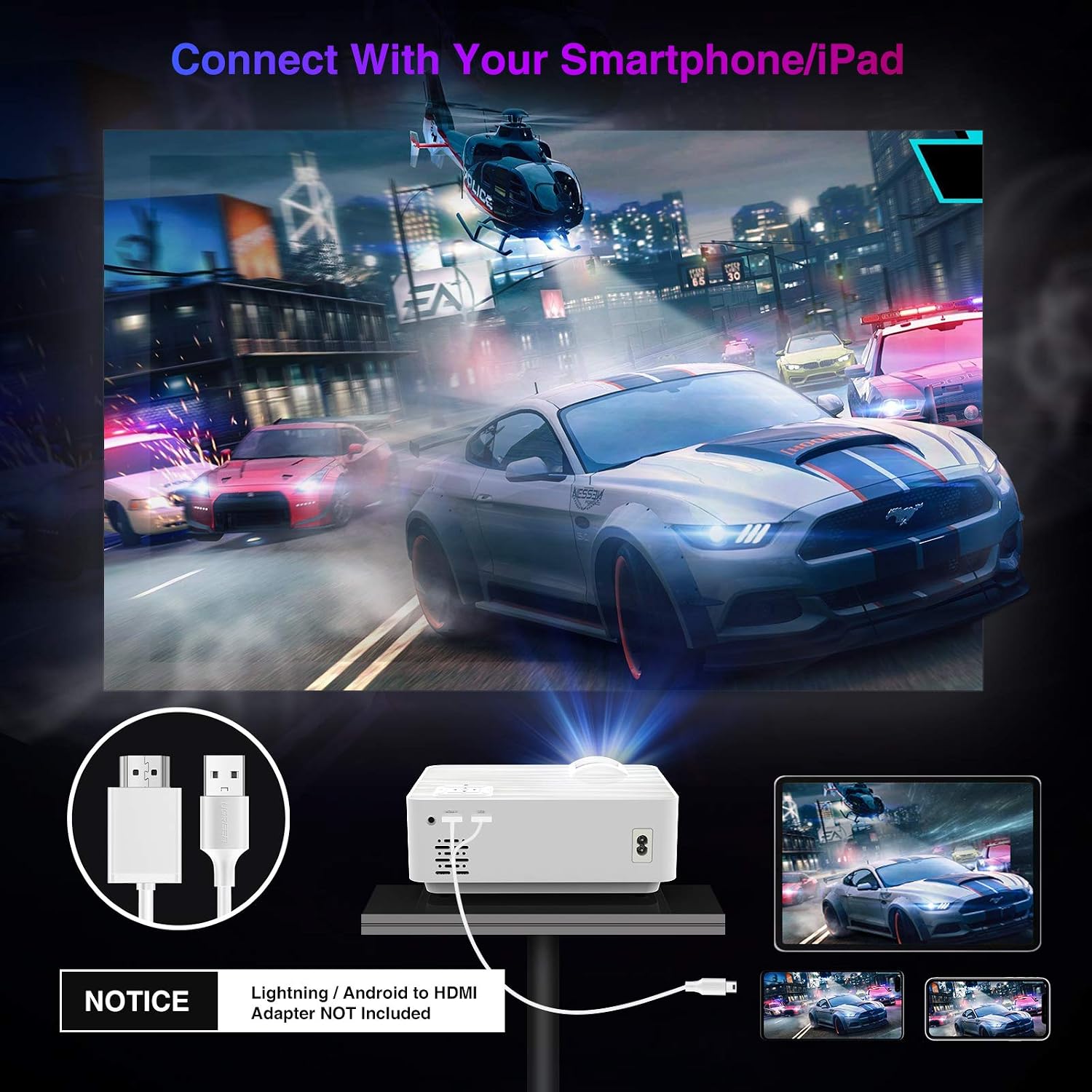 Black Friday 🔥 Mini Projector with 100” Projector Screen, Top vision 5500L Outdoor Movie Projector with HI-FI Speakers,1080P and 240 Supported, Compatible with HDMI, VGA, USB, TF, AV, PS4