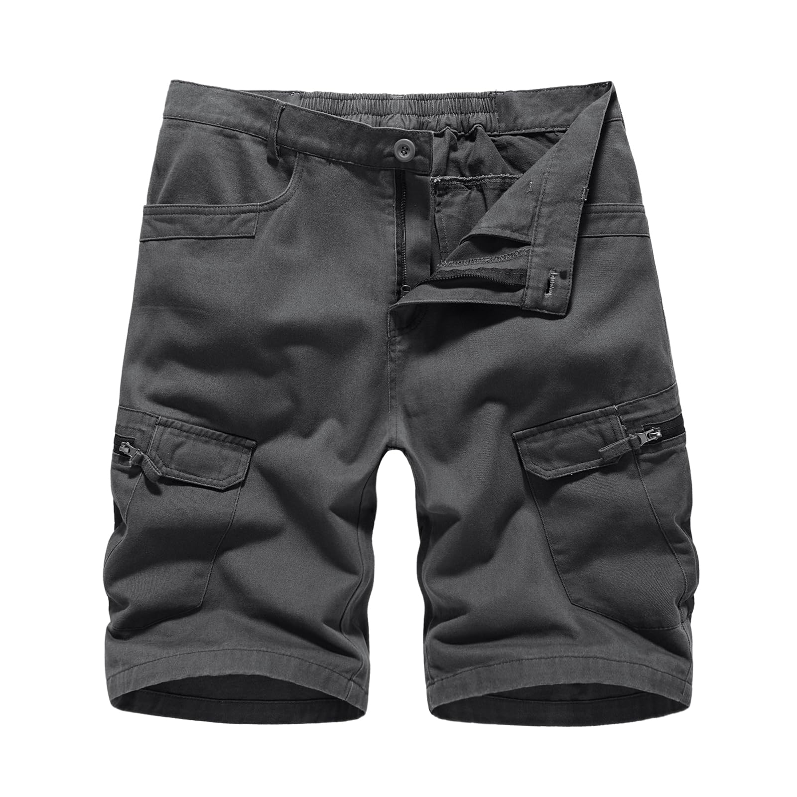 Husmeu Short Bermuda Homme Cargo avec Plusieurs Poches, Short d'été en Coton Camouflage de Taille Élastique