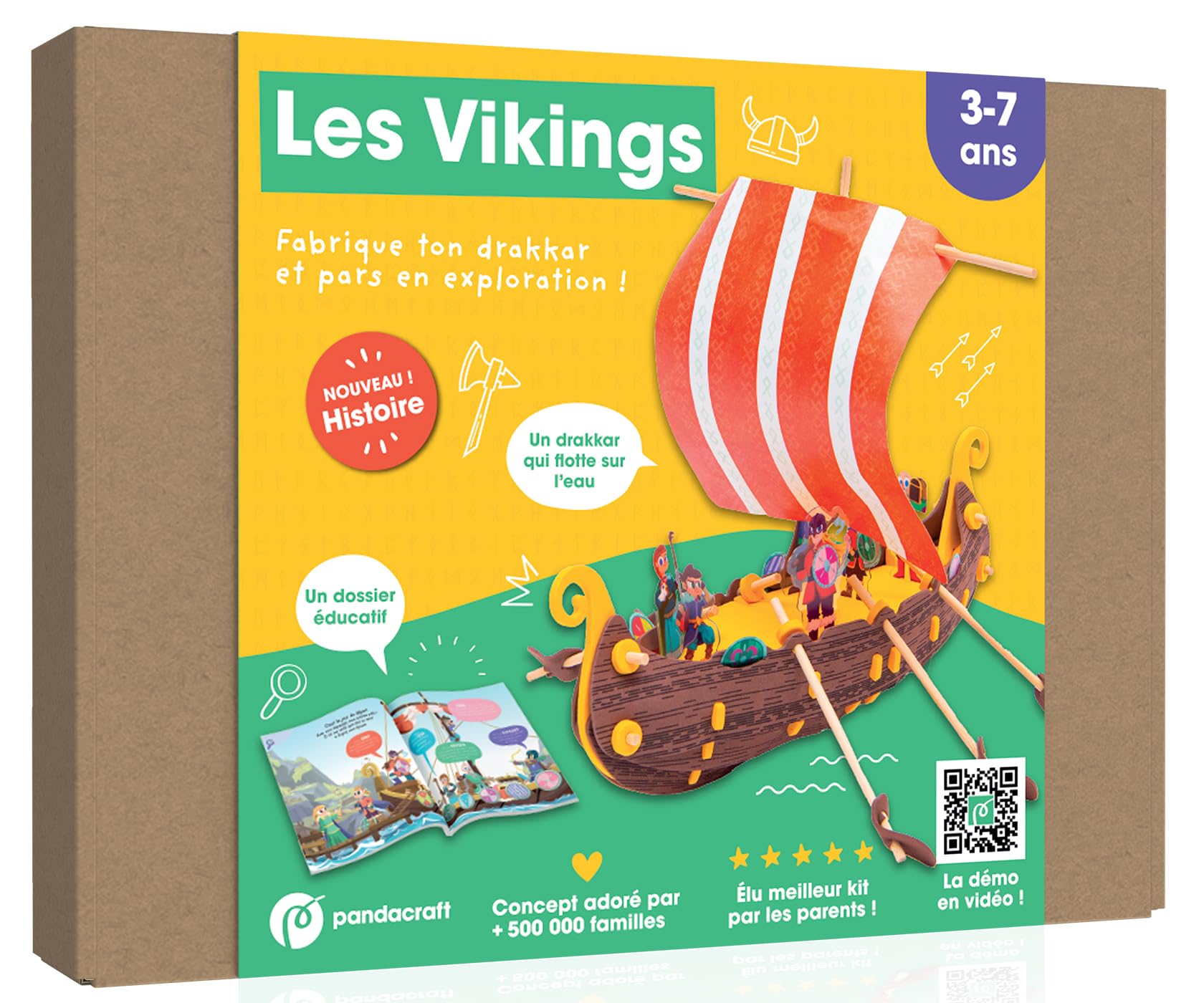 Les Vikings - kit Pandacraft 3-7 ans: Fabrique ton drakkar et pars en exploration !