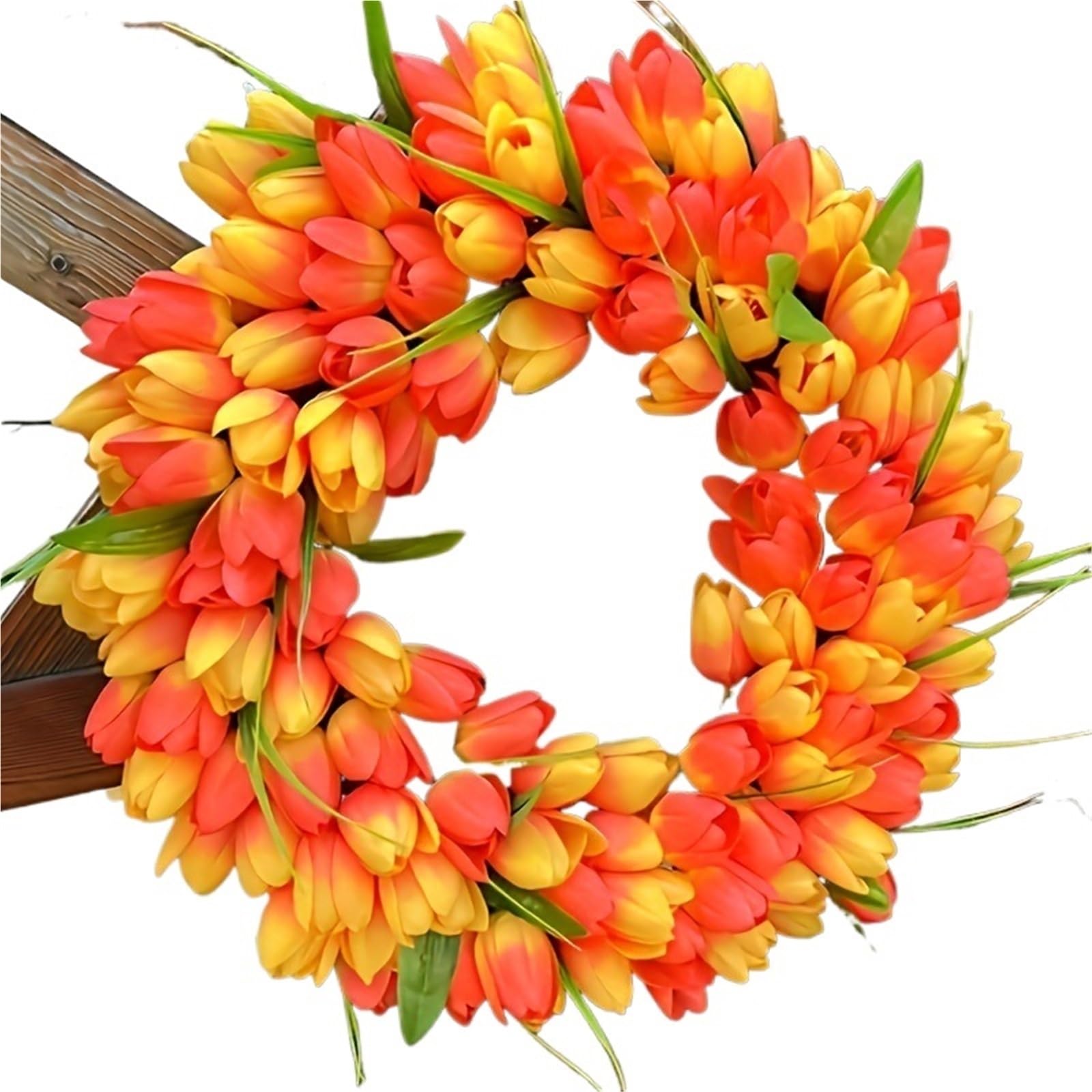 Door Wreath Pink & White Tulip Wreath - Lush Artificial Flower Garland For Home, Wedding & Outdoor Decor(Orange)