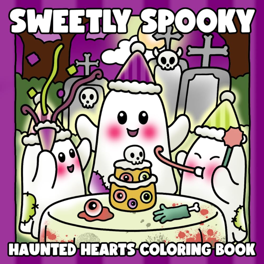 Sweetly Spooky: Coloring Book for Adults & Teens Featuring Adorable Creepy Characters, Cozy Spooky Vibes, and Cute Easy Designs for Relaxation