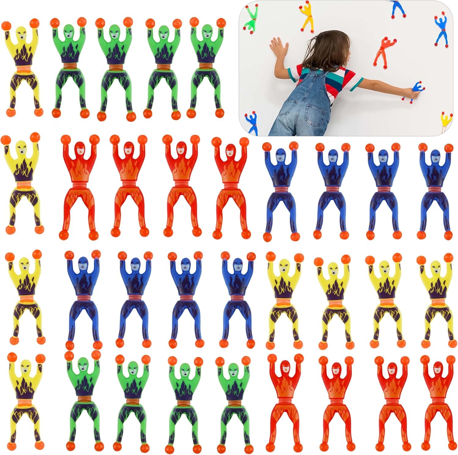 SRV Hub 32Pcs Sticky Climbing Toys Set 9.5cm, Flip Rolling Men Window Walkers, Stretchable Wall Crawlers for Kids, Party Bag Fillers, Classroom Rewards, Novelty Fun Toys Age 3+ — image 1