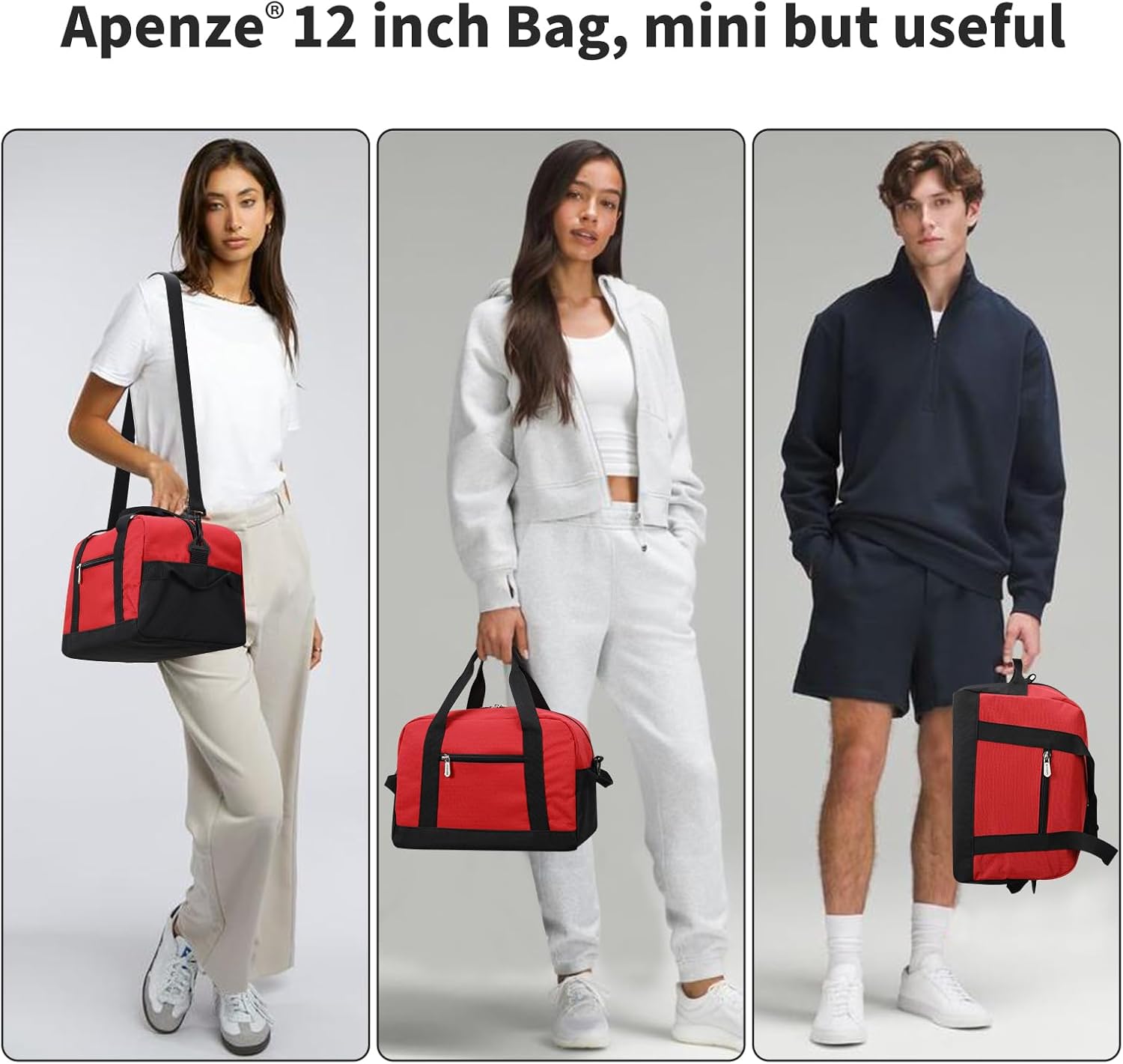 Small Gym Bag Carry On Bag - 12 in Mini Duffle Bag Lightweight for Overnight Travel(Red) - Image 2