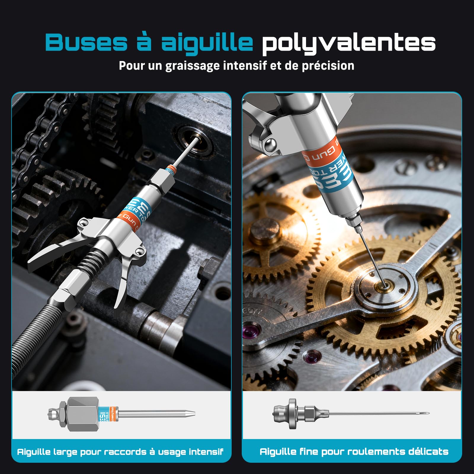 Seesii Kit d'accessoires pour Pompe a Graisse, Comprenant Un raccord Rapide, Un Adaptateur à 90°, Un Tuyau Flexible de 30 cm et 2 Embouts pour graissage Facile dans Les espaces étroits et Profonds