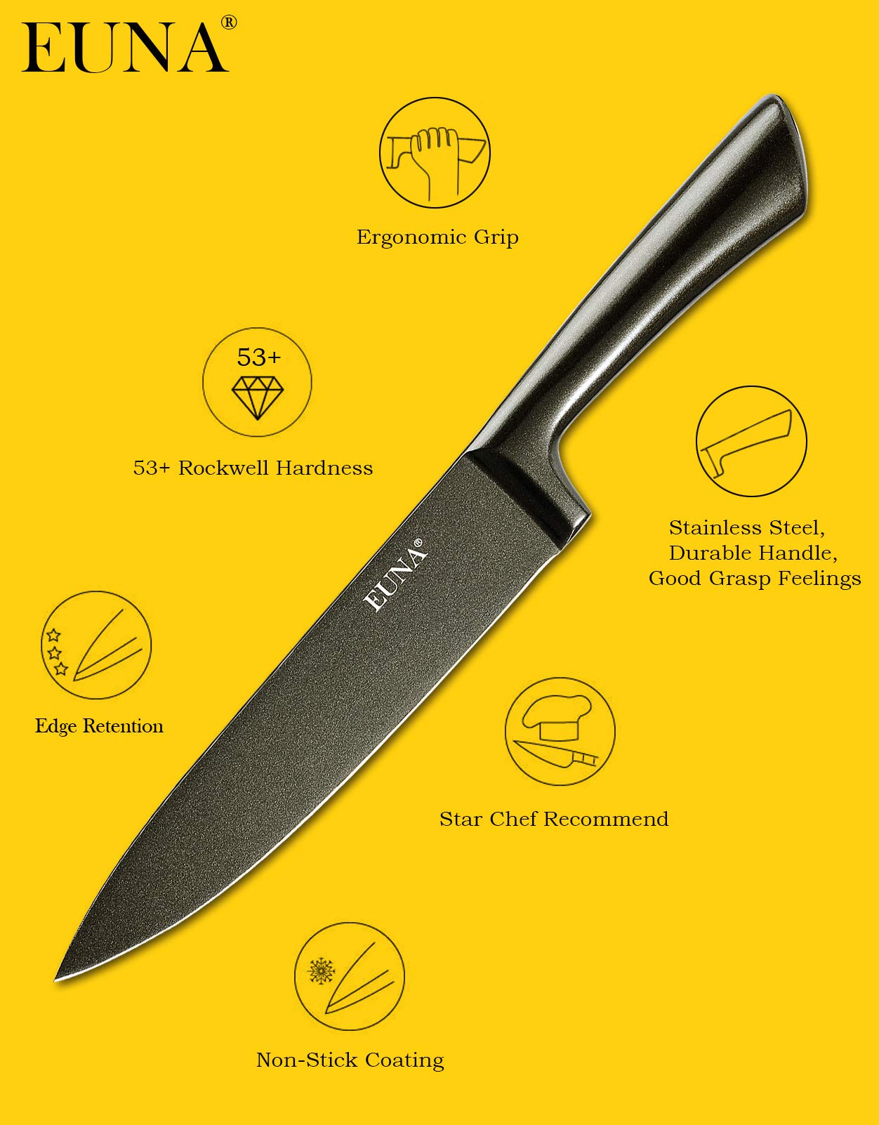 EUNA 5 PCS Kitchen Knife Boxed Set Ultra Sharp Japanese Knives with