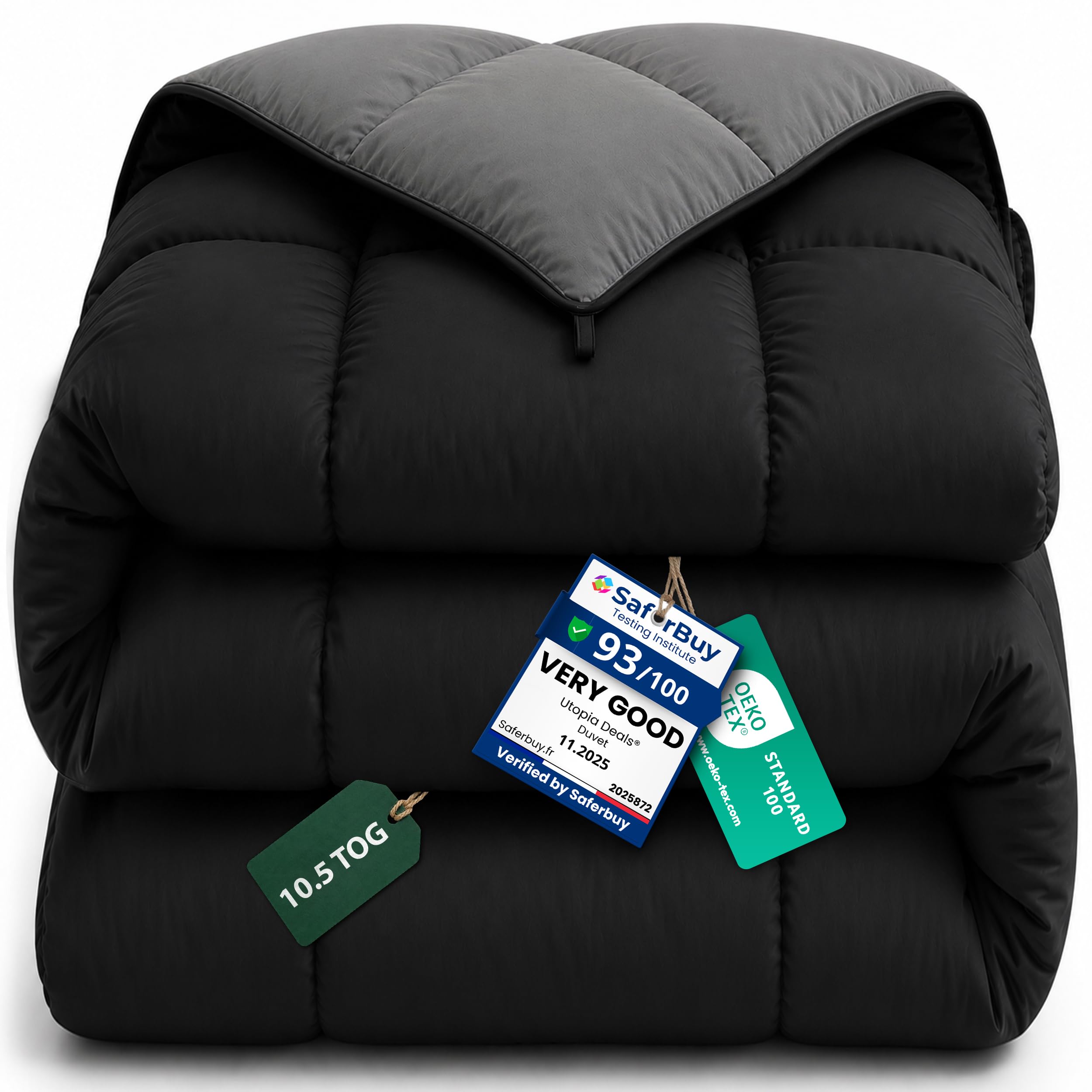 Utopia Bedding Down Alternative Reversible Comforter 10.5 Tog Duvet Insert Microfiber Box Stitched 230 x 260 cm - (Super King, Black/Grey)