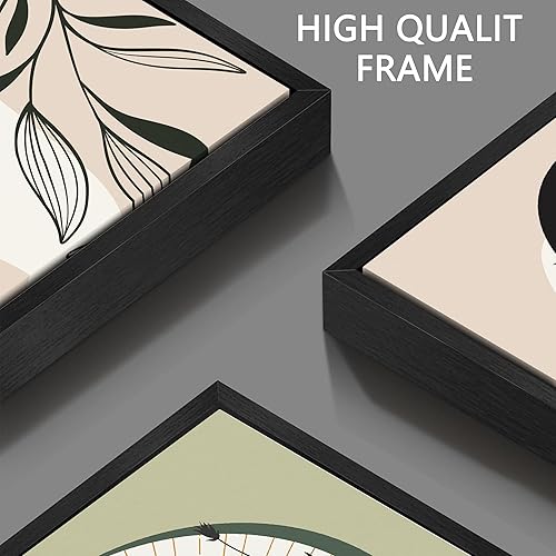 Miniatura 3 de Arte bohemio verde para paredes, decoración de pared bohemia para dormitorio, decoración de pared de plantas para sala de estar con marco negro,