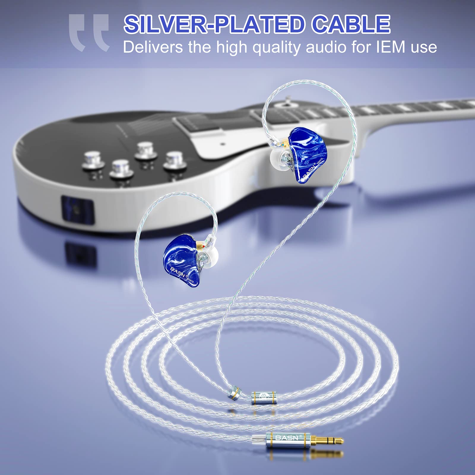 BASN MMCX Dreifach-Treiber In-Ear-Monitore für Audiophile Musiker (Blau) | Dreifach-Treiber mit satten Bässen, HiFi-Stereo-IEM-Kopfhörer mit verbesserten abnehmbaren Kabeln für Audiophile Musiker