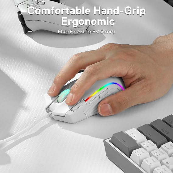 Redragon M612 Predator RGB Gaming Mouse, 8000 DPI Wired Optical Mouse with 11 Programmable Buttons and 5 Backlight Modes, Software DIY Key Binding, Rapid Fire Button Support, White | Zero cable delay, redefined key binding macro, vibration backlight, ergonomic grip body comfort
