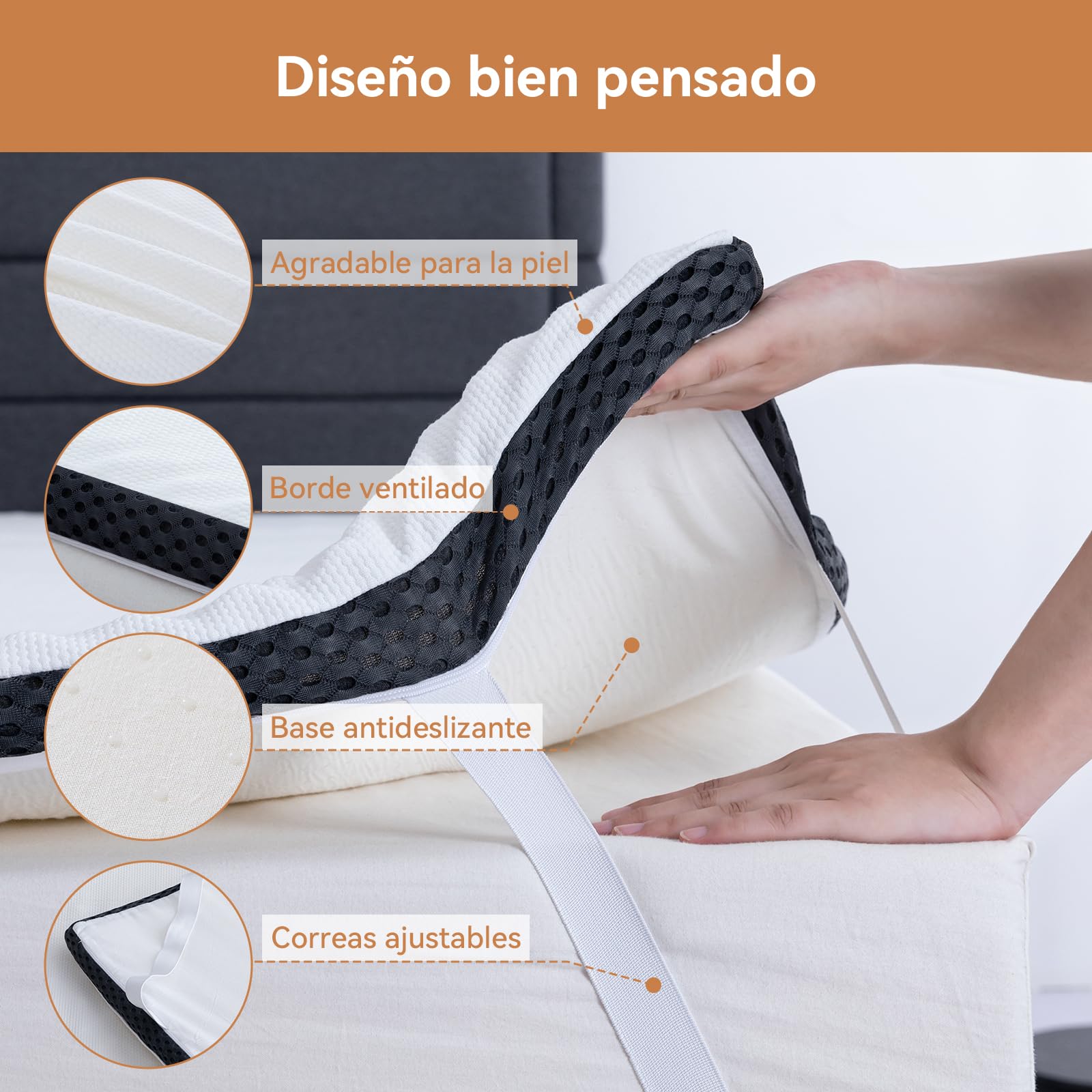 Amazon Basics Colchón de Espuma viscoelástica Topper con memoria con Funda removible y lavable, 135 x 190 cm, 4 cm, Blanco
