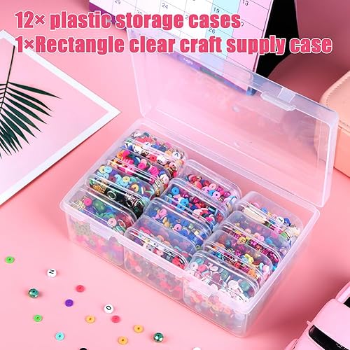 Miniatura 5 de Paquete de 2 cajas organizadoras de cuentas, mini contenedores de almacenamiento de cuentas de plástico transparente, caja de almacenamiento de 13