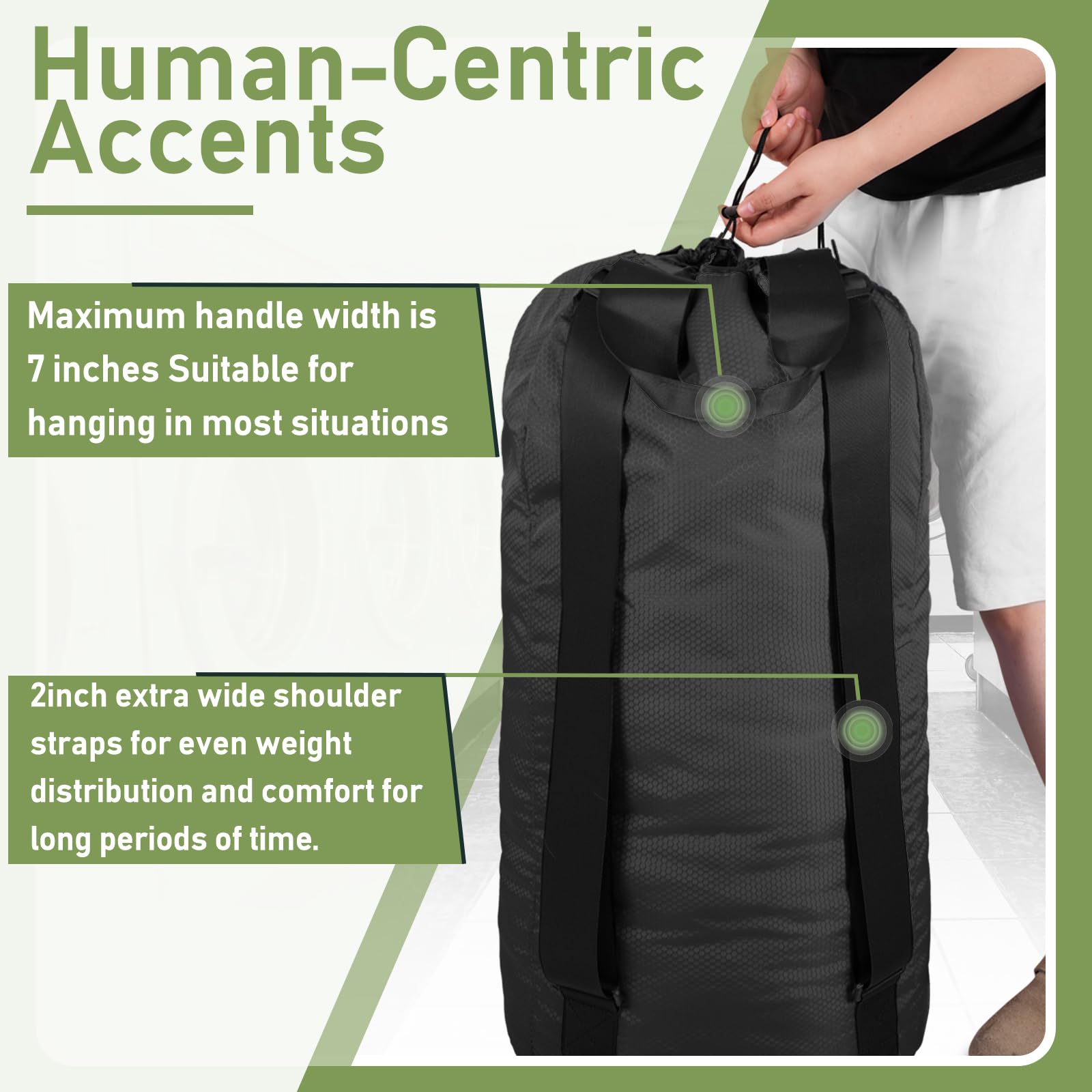 Grand sac à linge de voyage avec bretelles en polyester durable pour le collège, noir, Large, Sac à linge