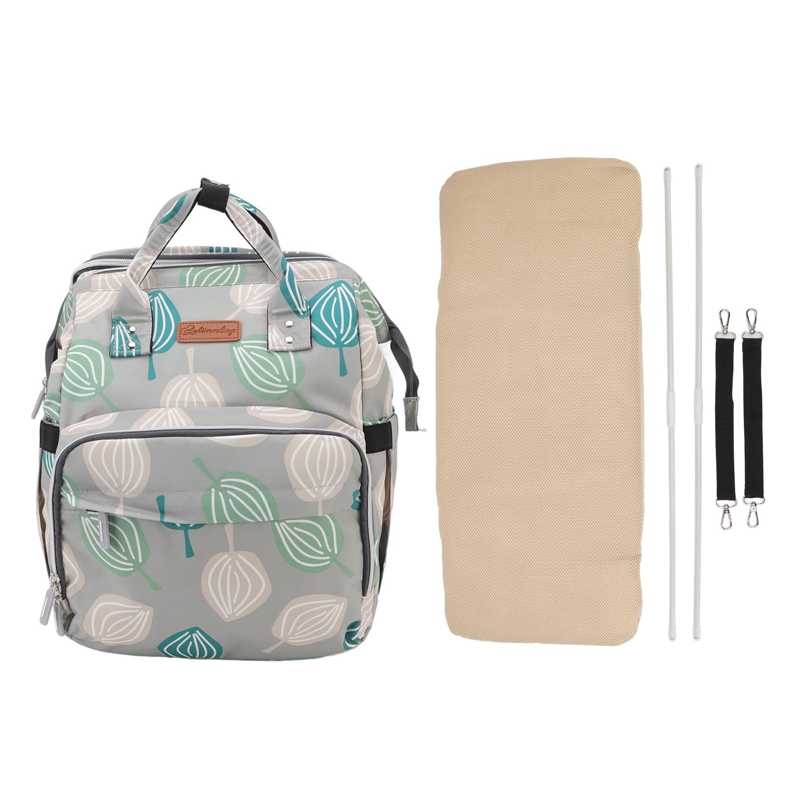 Borsa per il cambio del pannolino, zaino portatile per la culla con grande capacità di 20 litri, design multifunzionale e pieghevole, ideale per mamme e papà in viaggio con bambini (Modelli di foglie