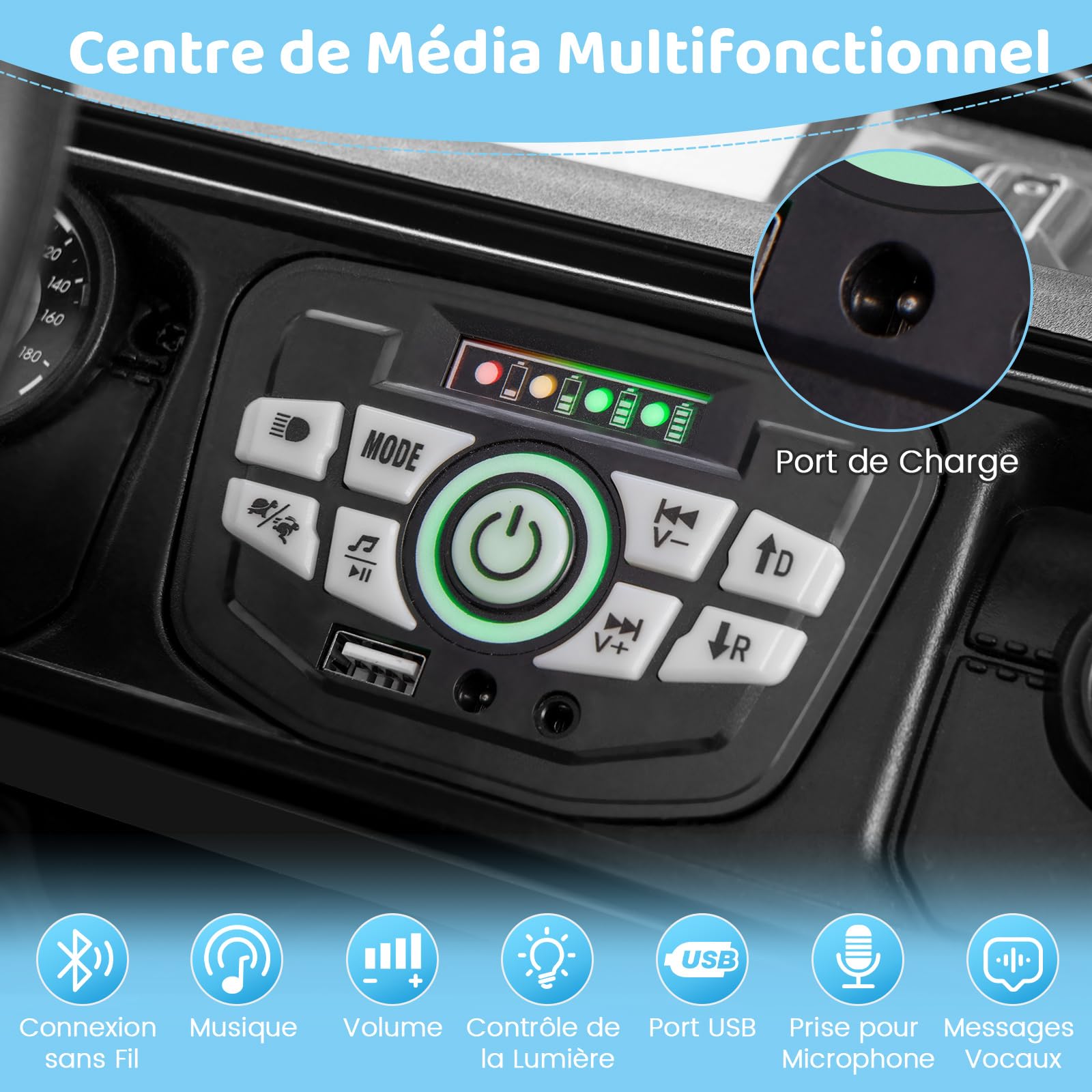 COSTWAY 12V Voiture Électrique Enfant avec Télécommande 2,4G, Véhicule Électrique avec Musique & Lumières LED, Démarrage Lent & 3 Vitesses, Charge 30kg pour Enfants de 3 Ans+ (Noir)