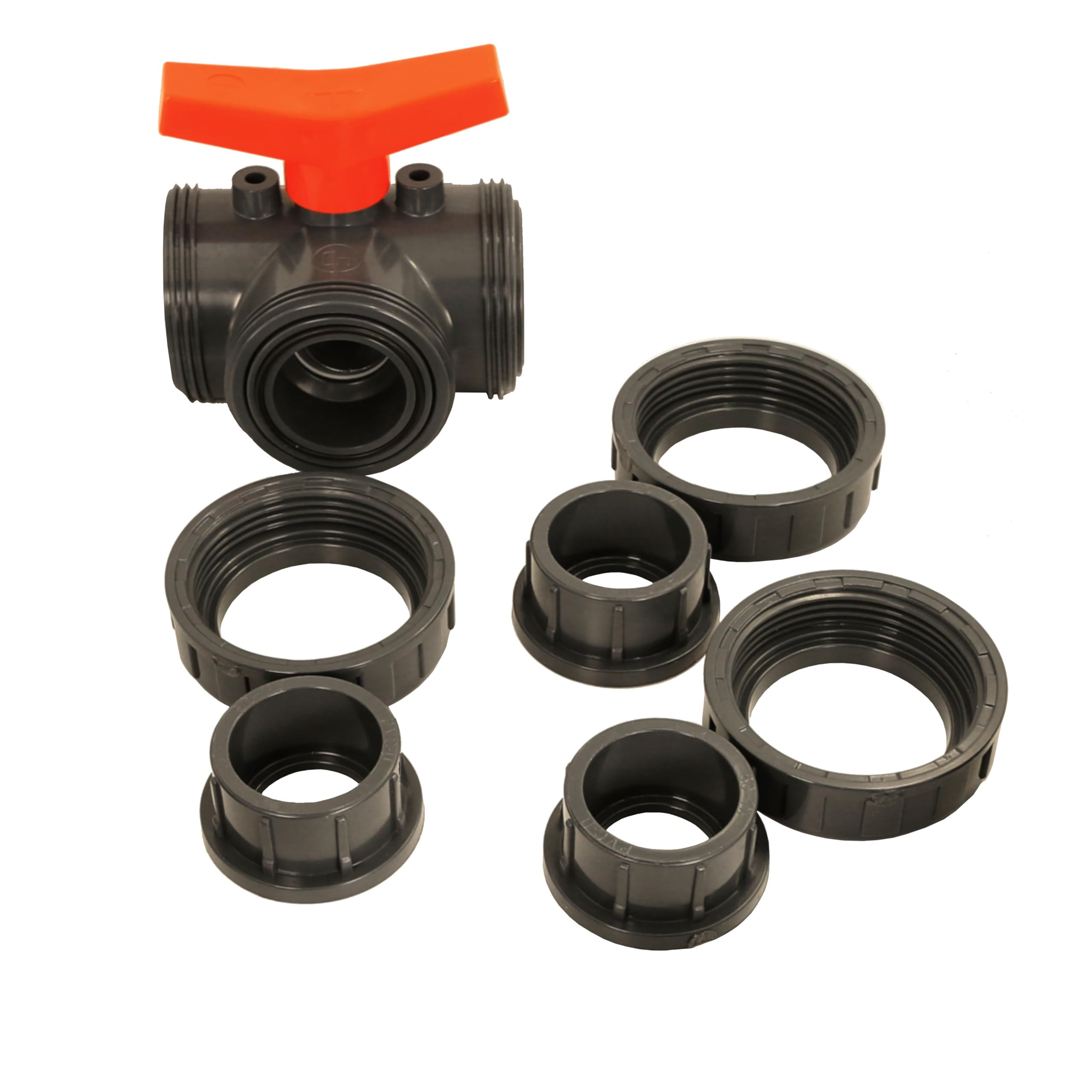 HAF® Válvula de bola de PVC con orificio en T con 3 manguitos adhesivos de 50 mm, válvula de paso de PVC gris U. Adecuado para conexiones de tuberías, tuberías de piscina y mucho más...Calidad: