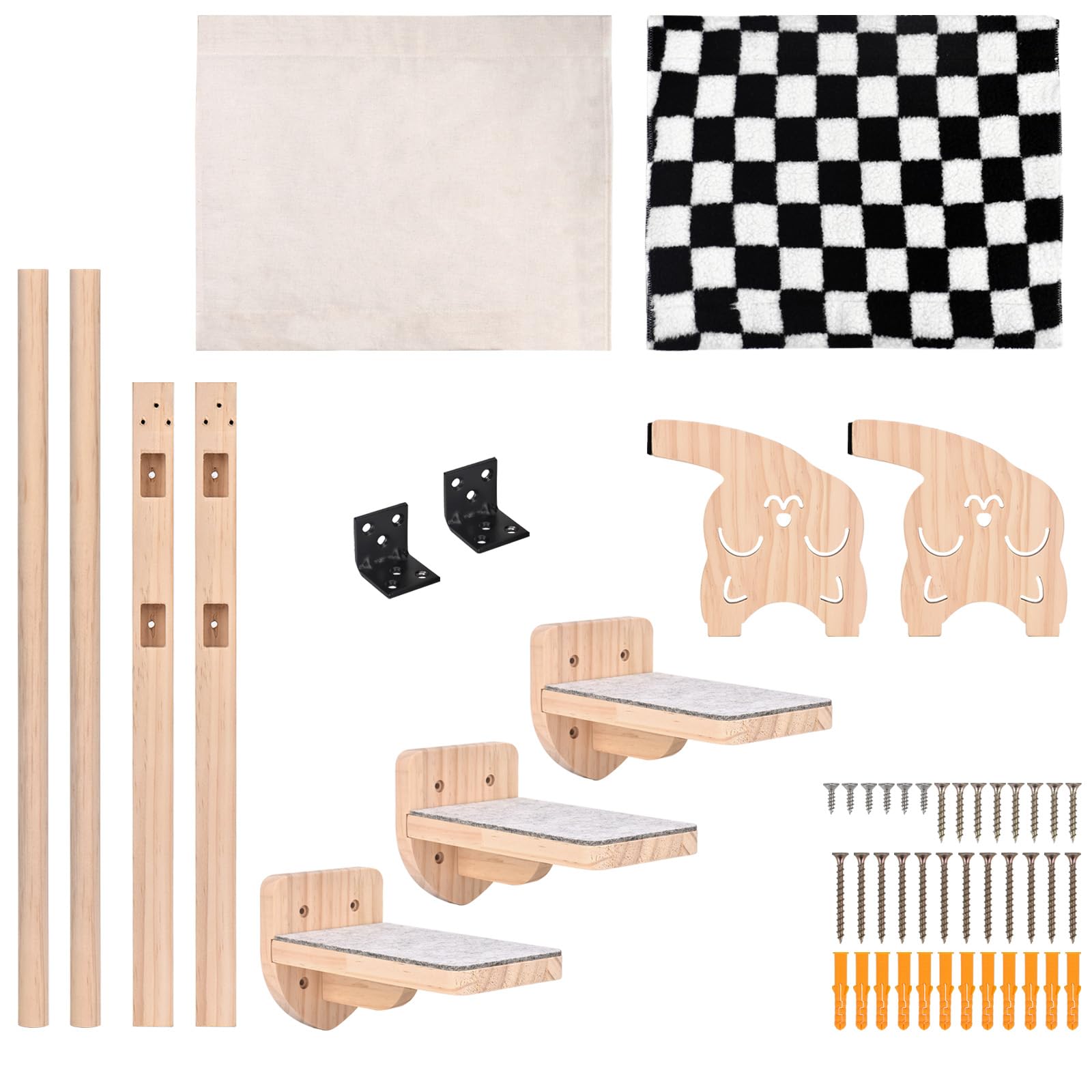 Hamaca para gatos montada en la pared, muebles de madera para gatos, estantes y barras de asiento, plataforma para dormir y jugar