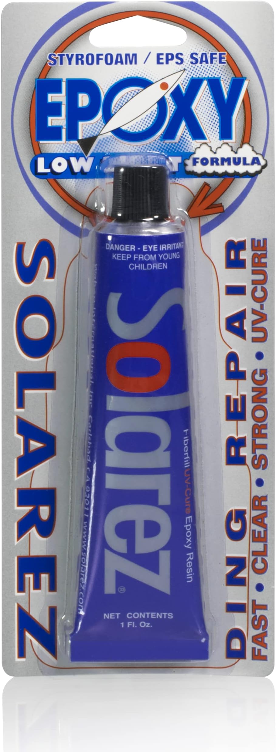 SOLAREZ UV Cure Epoxy Low Lite Ding Repair (1 oz) Epoxy UV Low Light Surfboard Repair Kit ~ Sun Cures 100% Dry in Cloudy Weather! ~ EPS Foam Board Safe, Non Yellowing, Super Strong Fix in 3 Minutes!