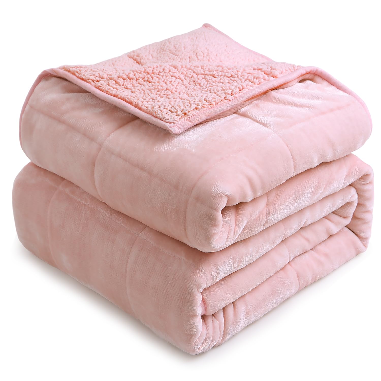 Cottonblue Pink Weighted Blankets 25lbs for Adults King Size 90"x90" Soft | Cozy Sherpa Fleece Weighted Throw Blankets for Calm Sleep Relax, Warm Fuzzy Comfort Flannel Heavy Blanket for Bed Sofa Couch
