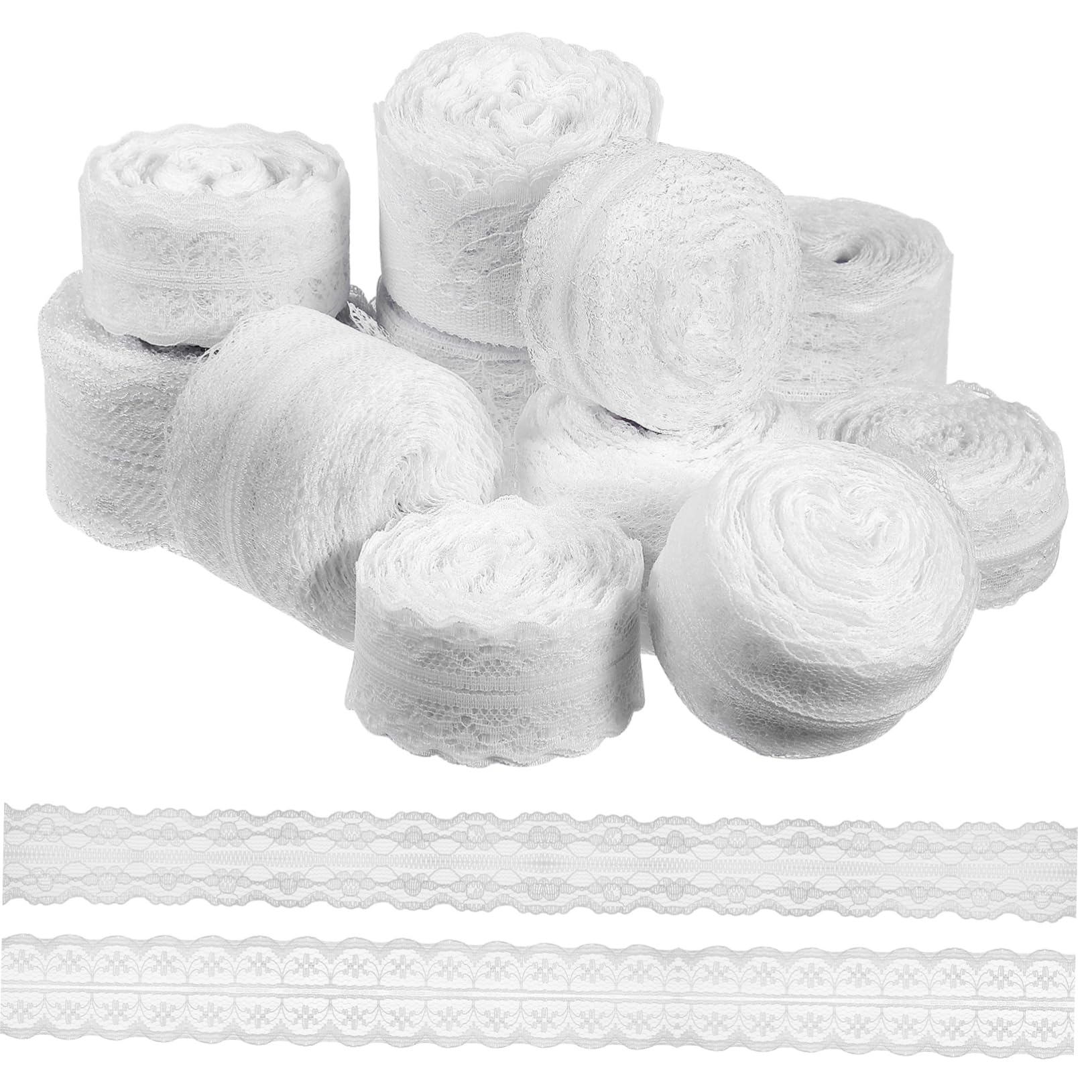 HOMSFOU 12 Rollos Cinta de Encaje Blanca para Manualidades Cinta de Encaje para Flores para Envolver Regalos para Decoración y Regalos