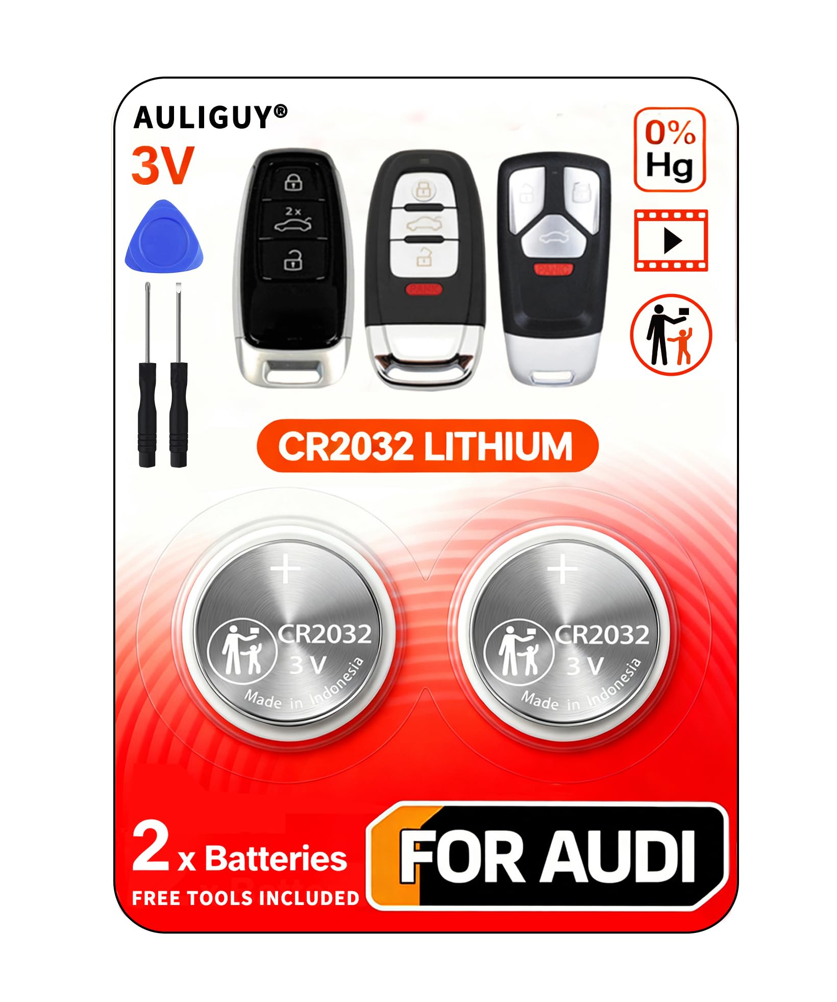 Key Fob Batteries Replacement for Audi A1 A3 A4 A5 A6 A7 A8 Q3 Q4 Q5 Q6 Q7 Q8 R8 RS RS3 RS4 RS5 RS6 RS7 S3 S4 S5 S6 S7 S8 SQ5 SQ7 SQ8 TT Allroad