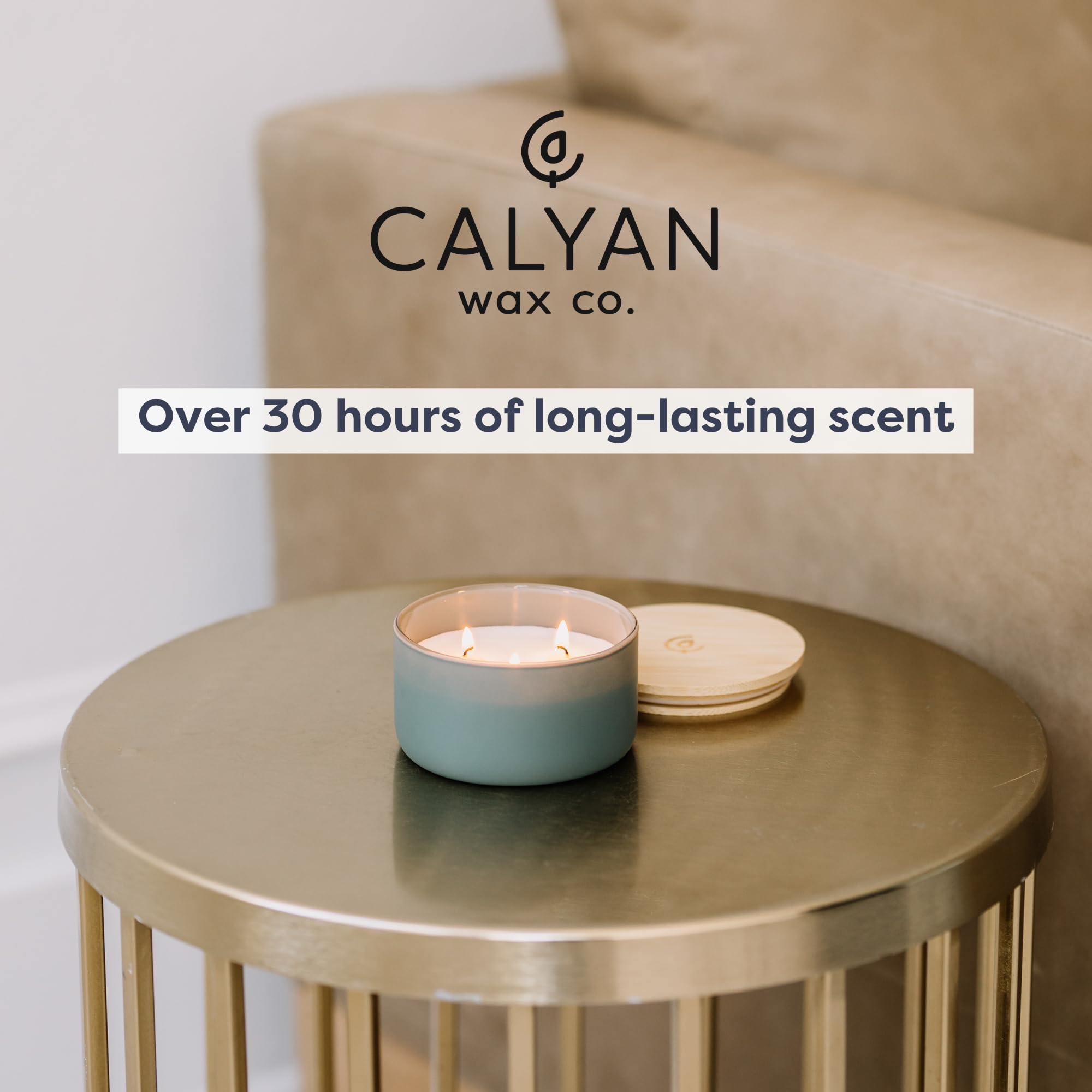 Calyan Wax Co. Candela a 3 stoppini, serie Resilience, candela profumata Evergreen + eucalipto, 30+ ore di combustione, candele di soia con 3 stoppini, cera di soia non tossica e vegana, candele