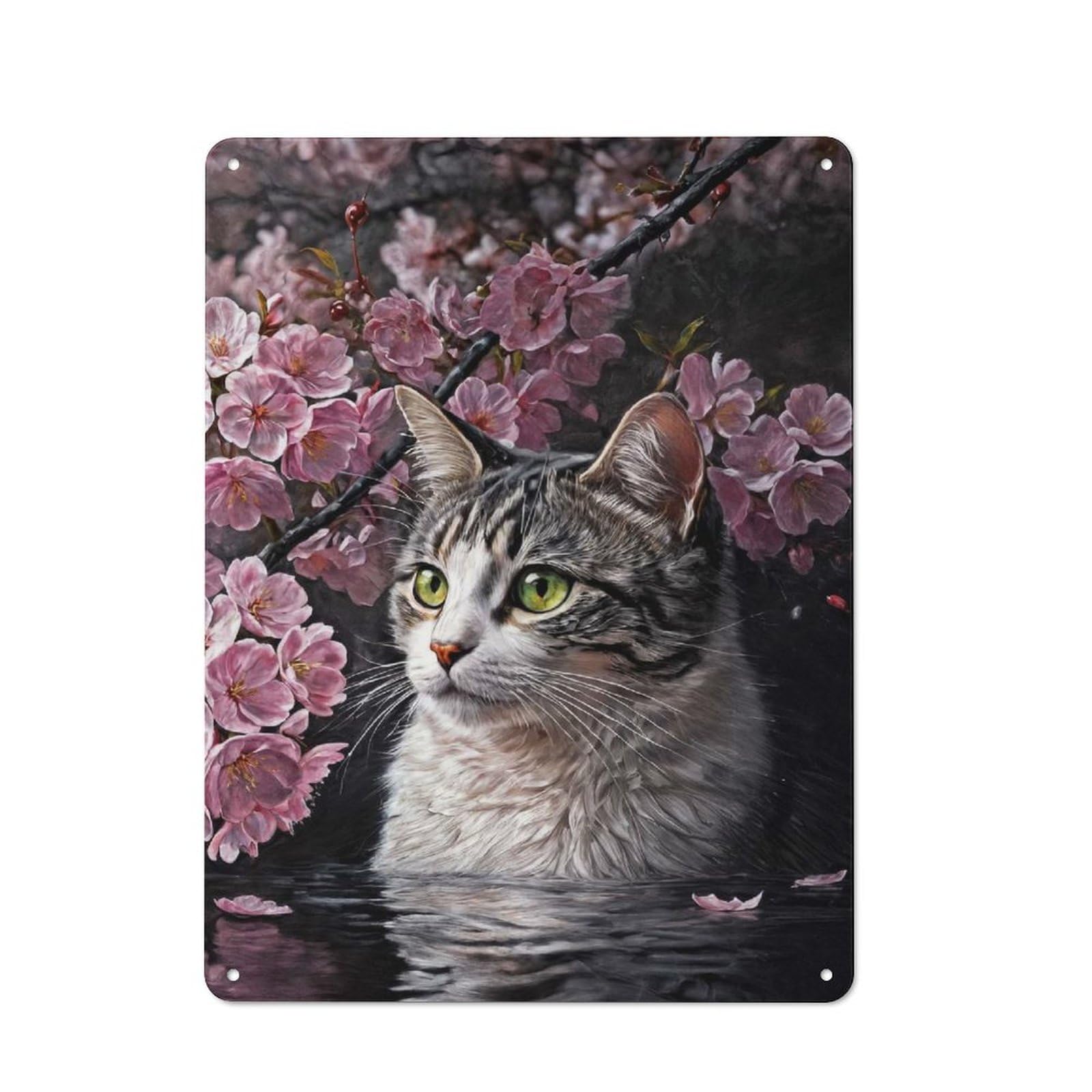 Outdoor Room Shed Metal Sign 40x30cm Featuring Cat with Cherry Blossoms, Shed Wall Decor for Shed, Garden Room, Porch Or Garage