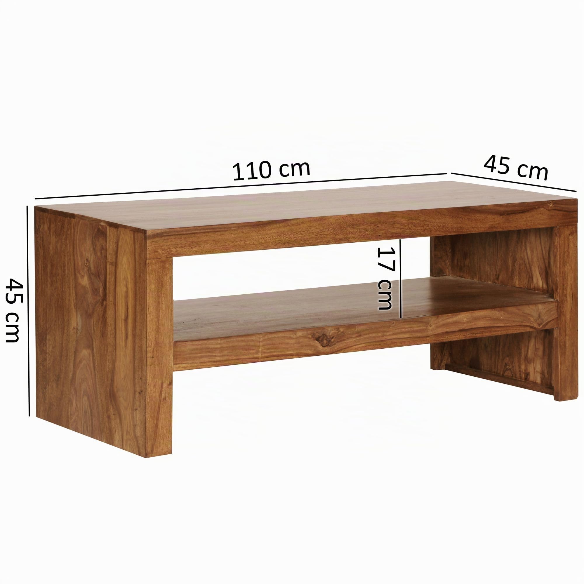 FineBuy Couchtisch 110x45x45 cm Sheesham Massivholz mit Ablagefach | rechteckiger Wohnzimmertisch im orientalischen Stil, Sofatisch aus Echtholz, handgefertigtes Unikat