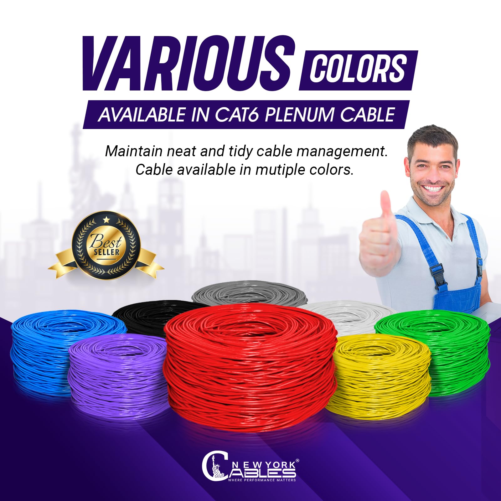 NewYork Cables | Cavo Plenum CAT6 304,8 m (CMP) | UTP, 550 MHz, 23AWG, 4 paia UTP 10 GB | Cavo Ethernet Bulk di qualità testata per reti e giochi (rosso)