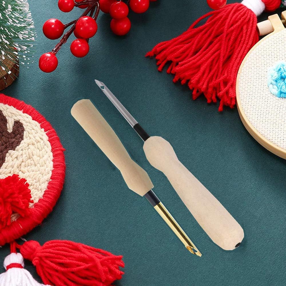 2 Pcs Embroidery Needle Pen and Threaders Wooden Handle Embroidery Pen Set Sewing Embroidery Punch Needle Weaving Tools for DIY Craft Stitching Applique Embellishment